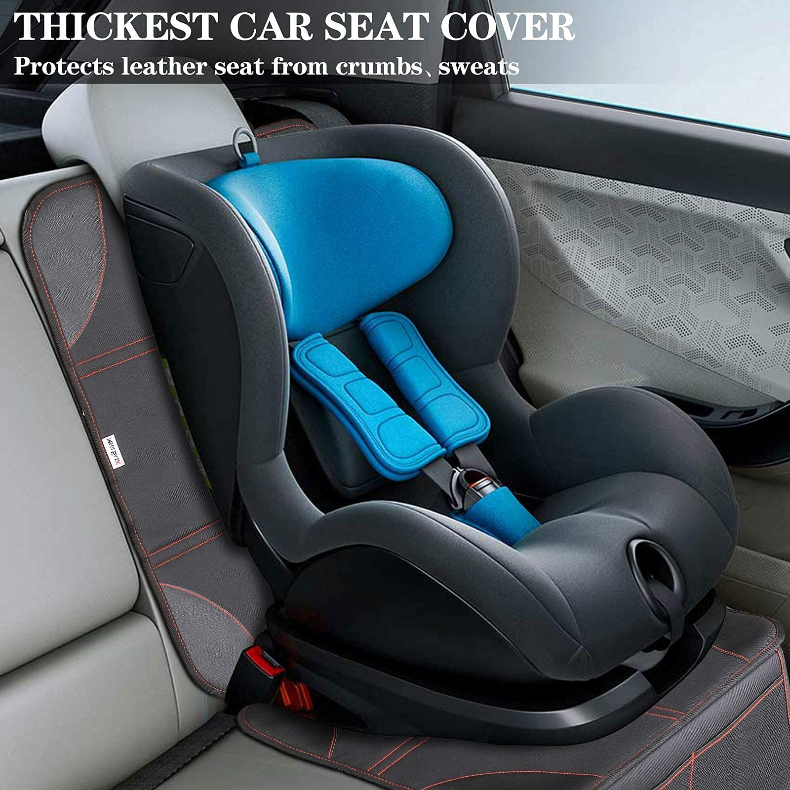 Premium Car Seat Protector - Non-Slip Waterproof Seat Cover for SUV, Sedan & Truck | Thick Leather Protector with Red Stitching (Black) | Perfect for Pets, Kids & Commuting