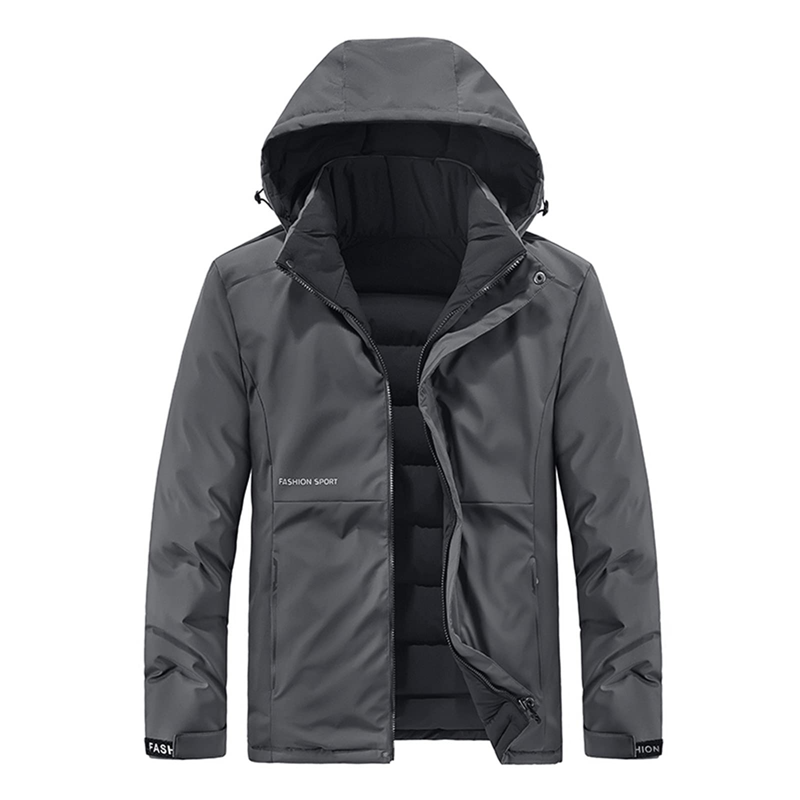 LIEIKIC Men's Solid Color Cotton Hooded Jacket - Long Sleeve Drawstring Stitching Casual Outerwear for Hiking, Camping & Everyday Wear