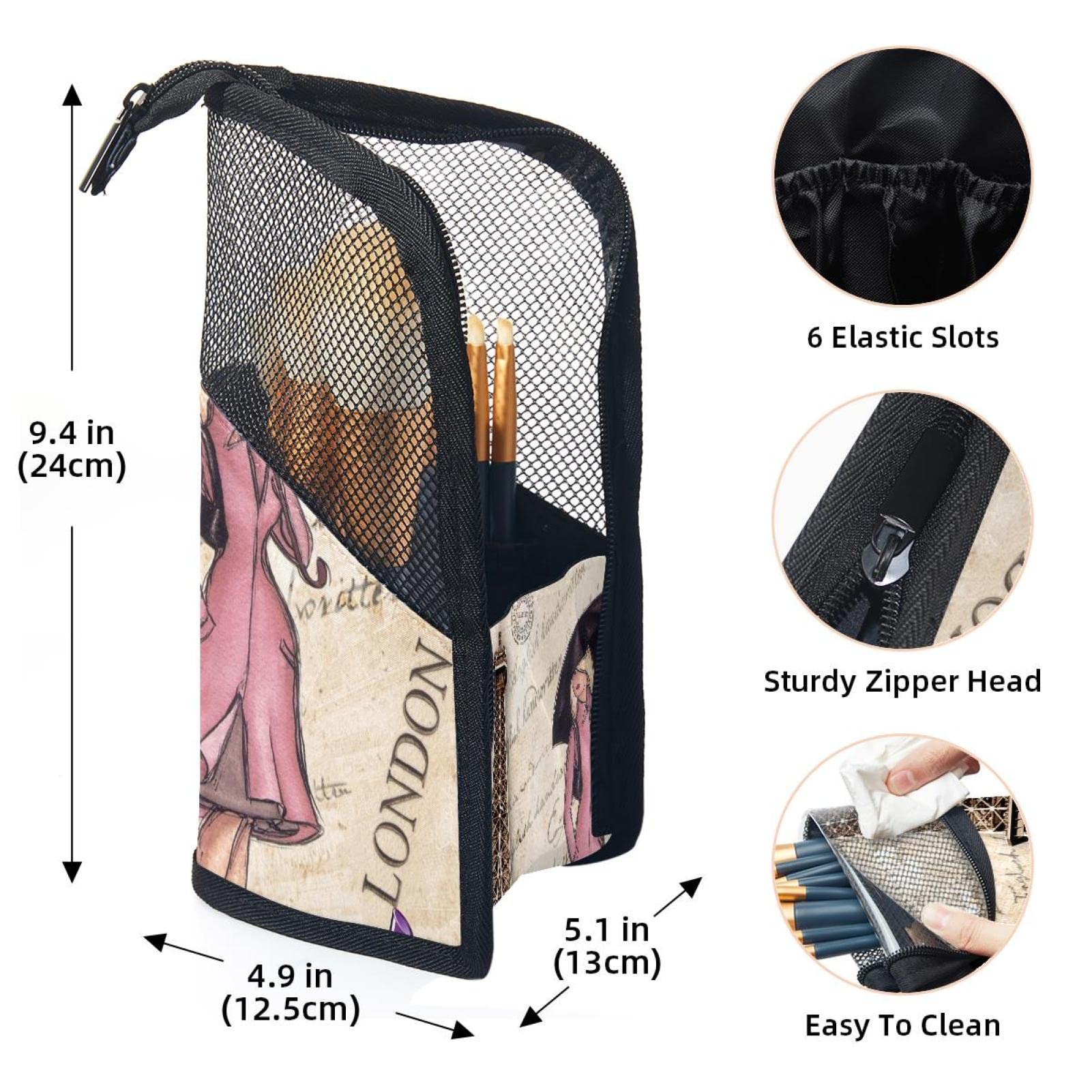 Portable Makeup Brush Organizer Bag with 12 Slots - Eiffel Tower & Girl Design - Travel Cosmetic Brush Holder Case for Professional Makeup Artists & Beauty Enthusiasts - Perfect for Home, Travel & Salon Use