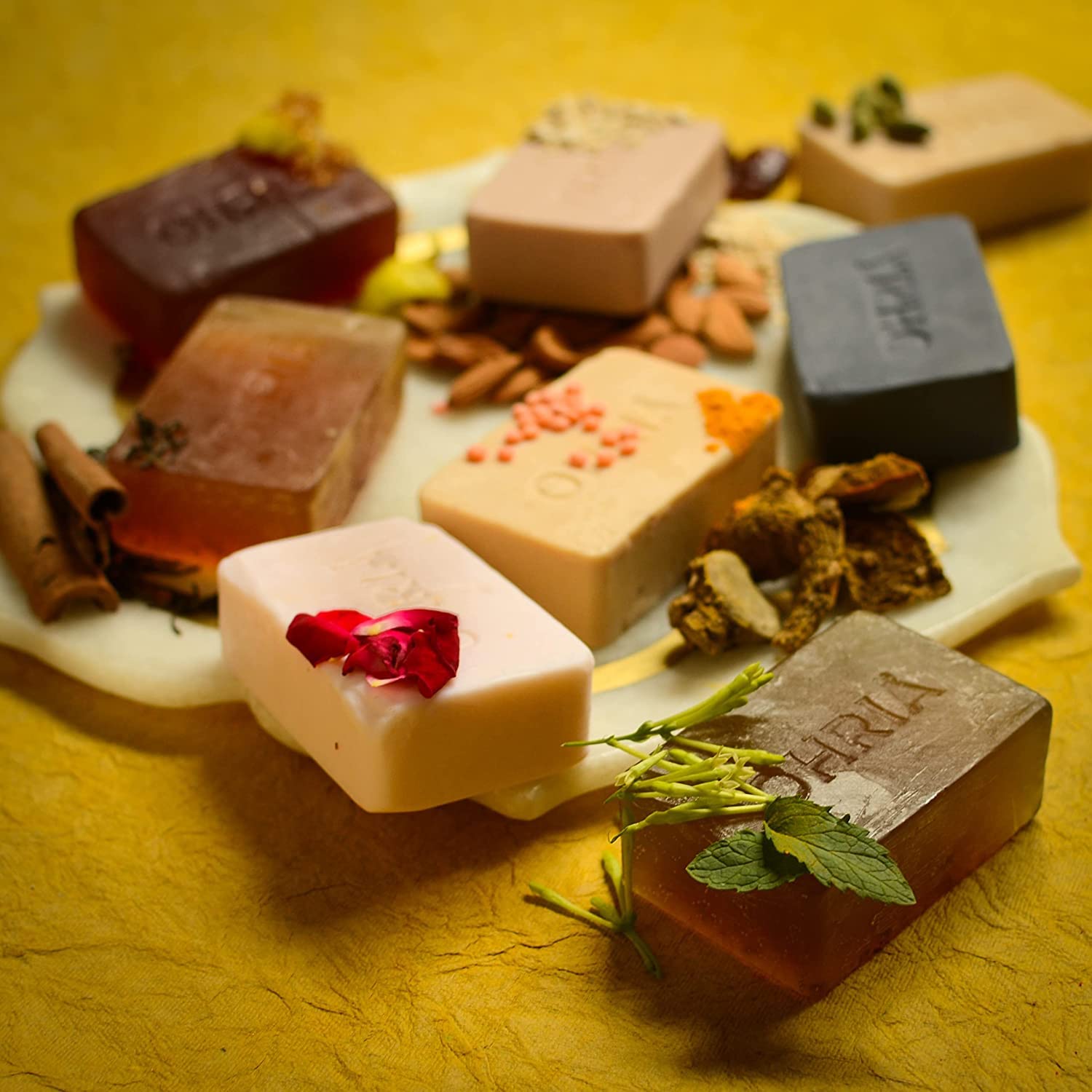 Ohria Ayurveda Natural Soap Gift Set - 4 Organic Herbal Bath Bars for Sensitive Skin | Gentle Cleansing, Moisturizing & Aromatherapy | Perfect for Spa Day, Self-Care & Holiday Gifts