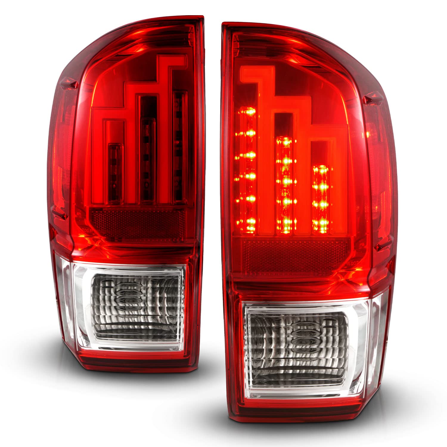 2016-2023 Toyota Tacoma LED Tail Lights - AmeriLite Clear Red Tube Parking Lamp Assembly (Pair) for Enhanced Visibility & Style - Perfect for Night Driving & Off-Road Adventures