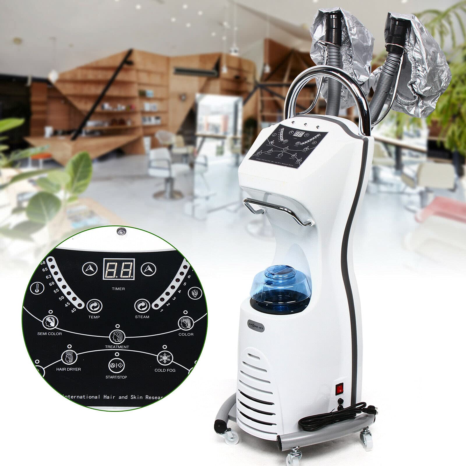7-in-1 Professional Hair Steamer Stand with Wheels - Salon Hair Dyeing, Perming & Oil Treatment Machine - Orbiting Hooded Dryer for SPA & Home Hair Care - Perfect for Salons, Beauty Parlors & At-Home Styling