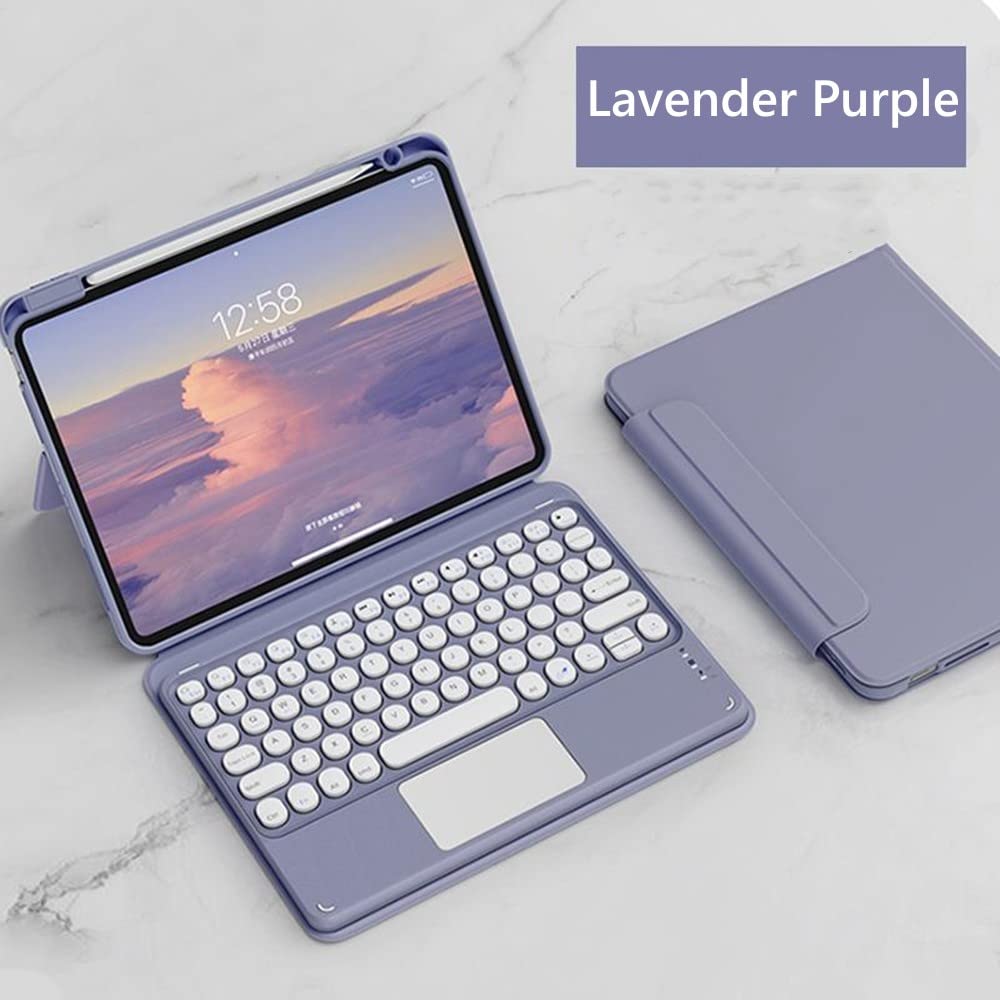 Wireless Bluetooth Keyboard Case for iPad 9/8/7/Air 3/Pro 10.5 with Pencil Holder & Detachable Magnetic Back Cover - Slim Protective Trackpad Keyboard in Lavender Purple | Perfect for Work, Study & Travel