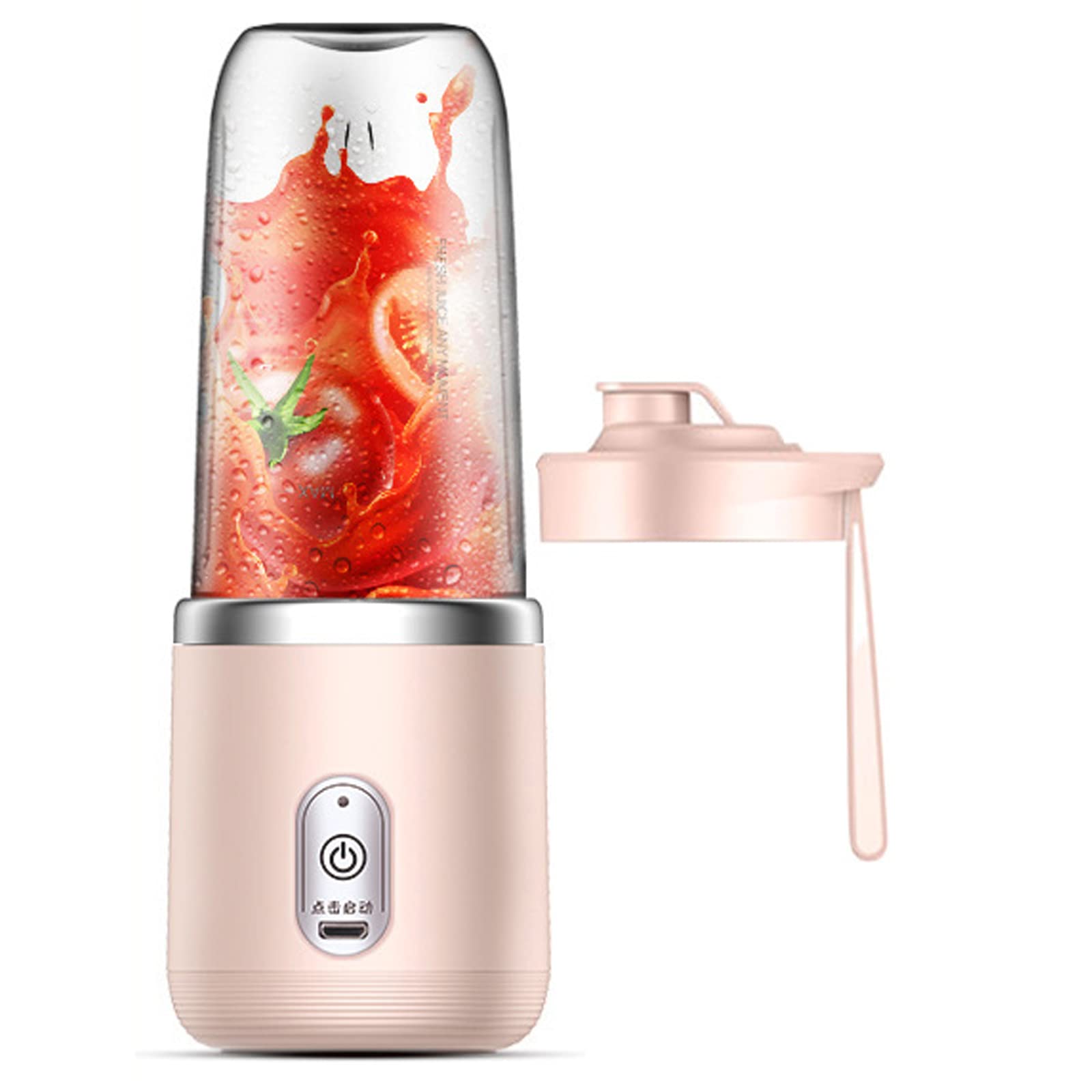 Portable USB Rechargeable Smoothie Blender - 13.5oz (300ml) Personal Mini Blender with 6 Blades - High Speed Fruit Mixer & Juicer Cup for Shakes, Smoothies, Protein Drinks - Perfect for Home, Travel, Gym, Office - Pink