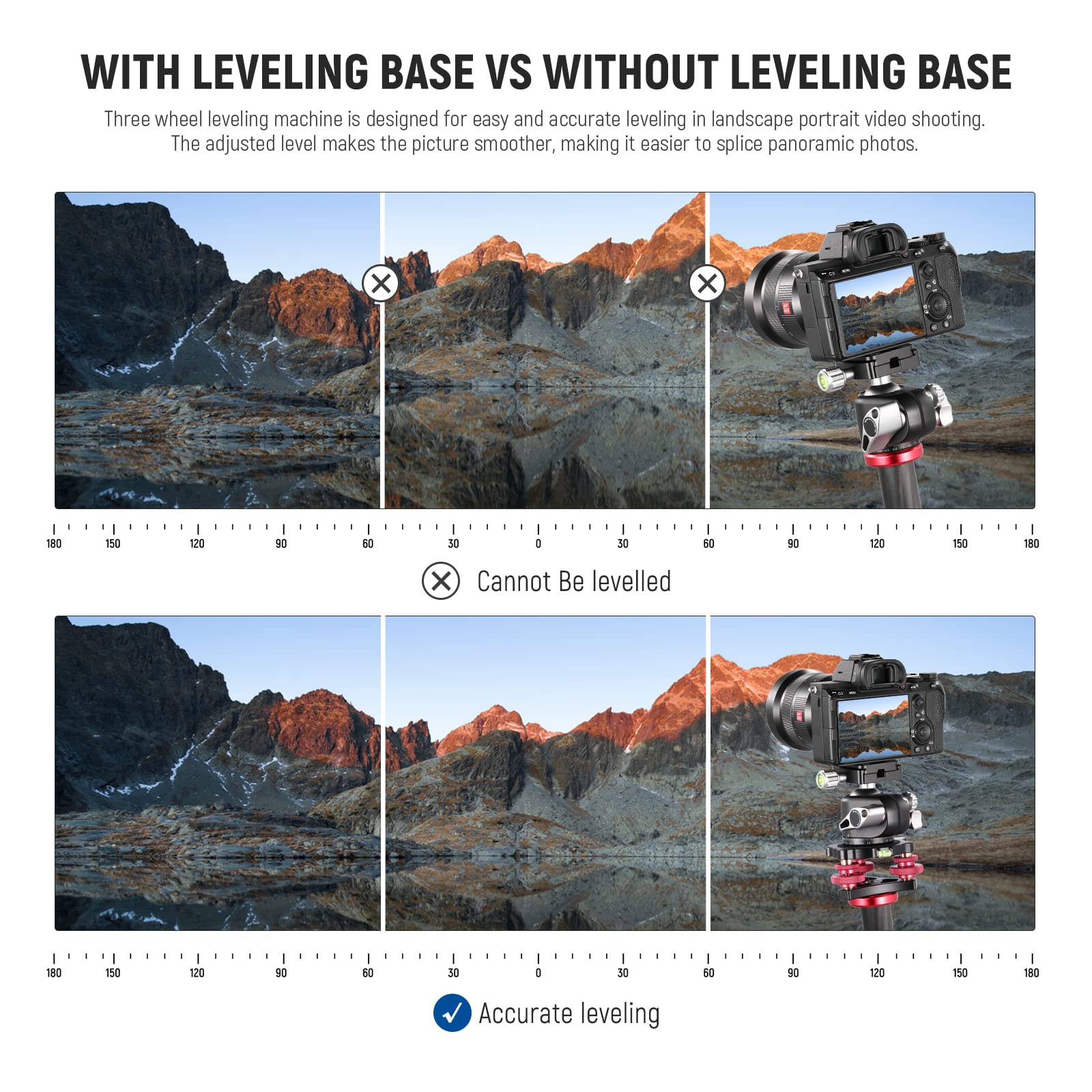 NEEWER 3-Axis Tripod Head Leveling Base - Aircraft Grade Aluminum Alloy, 3/8