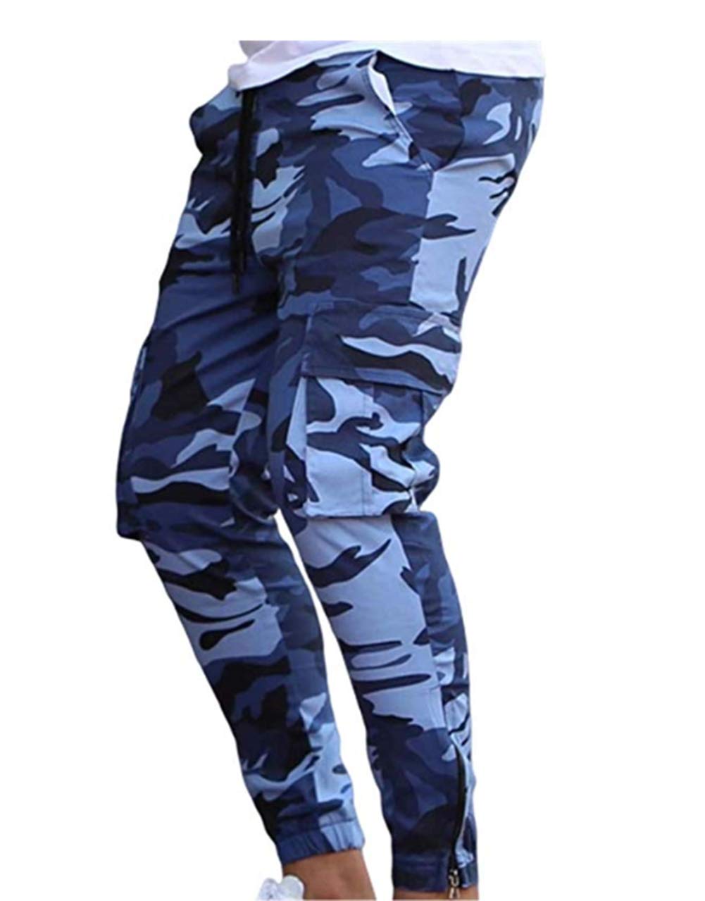 Men's Elastic Drawstring Jogger Pants - Camo Cargo Sweatpants with Stripes for Casual Wear, Fitness & Outdoor Activities | Comfortable Workout & Lounge Pants for Men