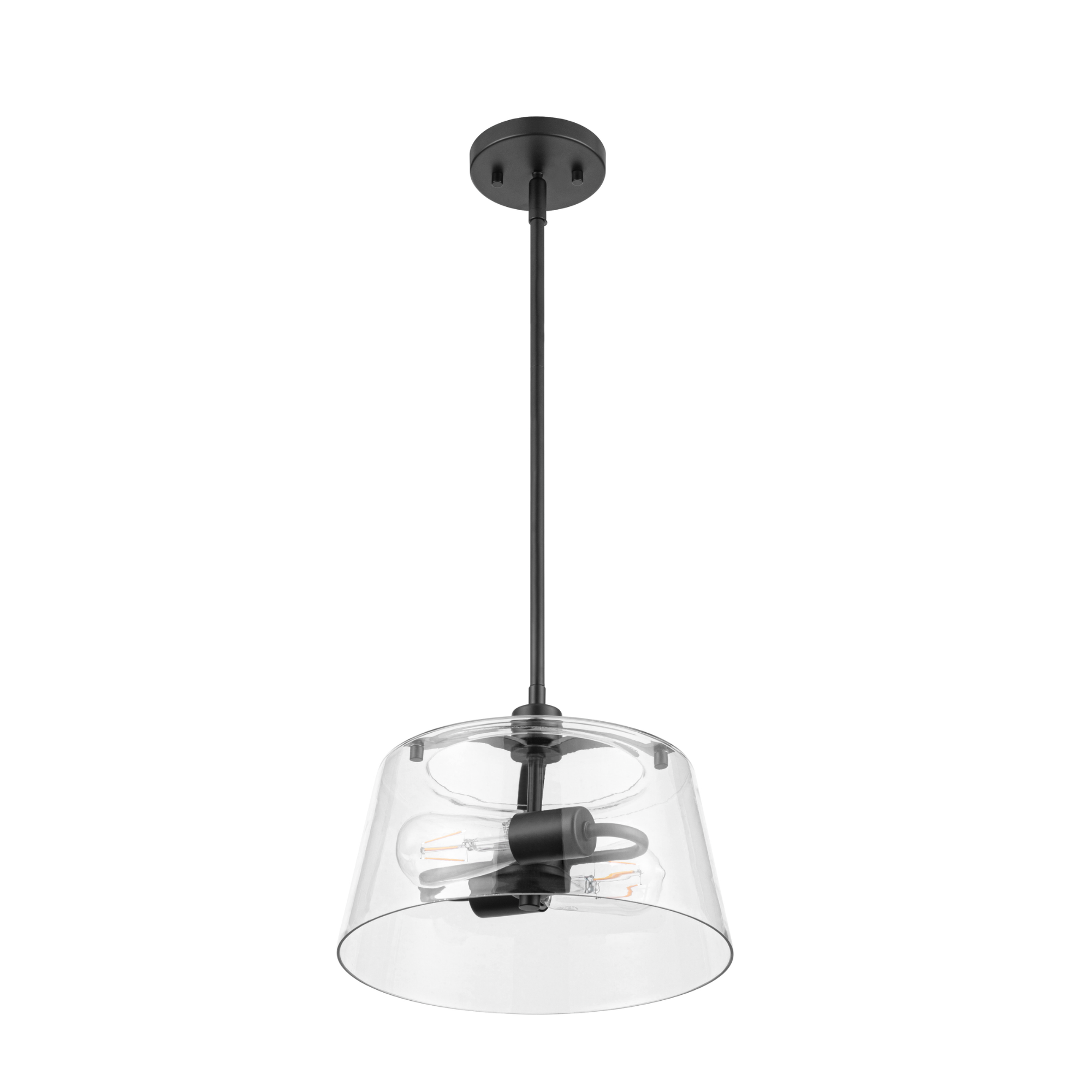 2-Light Fairendale Convertible Pendant/Semi-Flush Mount Ceiling Light Fixture - Matte Black with Clear Glass Shades - Perfect for Dining Room, Kitchen Island or Bedroom Lighting