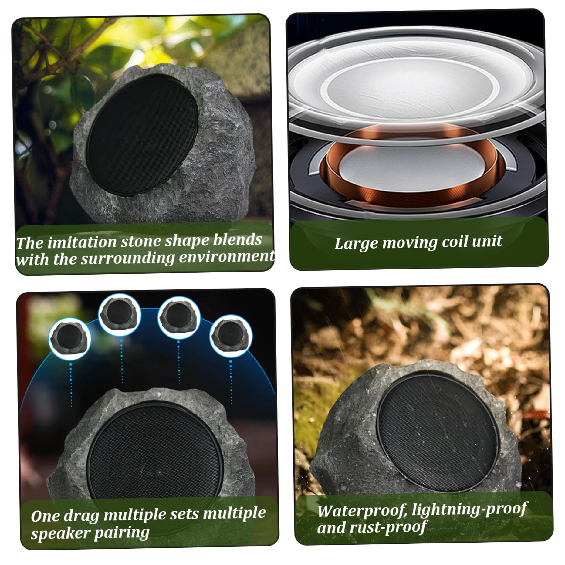 Outdoor Rock Speakers 9x7x7'' Waterproof Solar-Powered USB Wireless Rechargeable Outdoor Speakers for Garden Patios Villas Parks Camping Beach Poolside