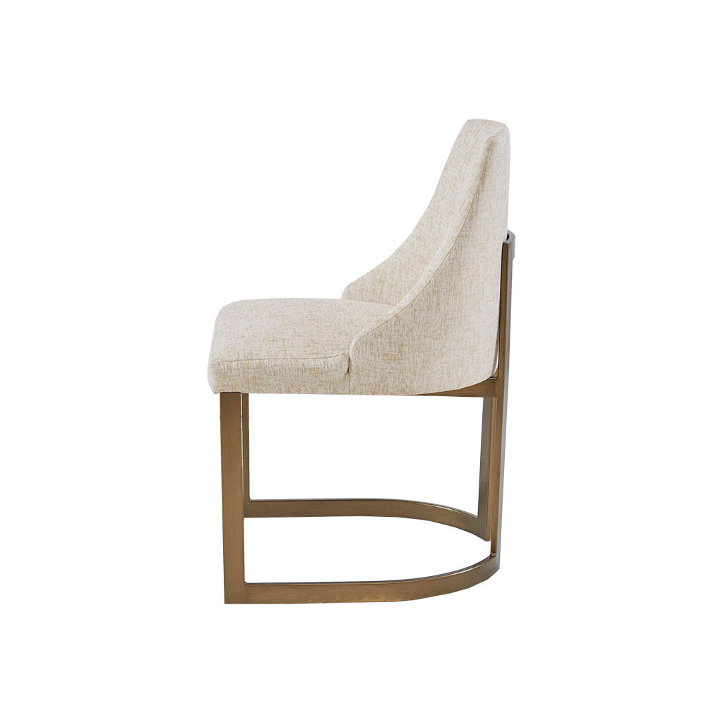 21'' Accent Dining Chairs Set of 2 - Antique Gold Metal Frame with Sled Legs, Modern Contemporary Style for Kitchen & Dining Room - White | Perfect for Small Spaces, Breakfast Nooks & Apartment Dining