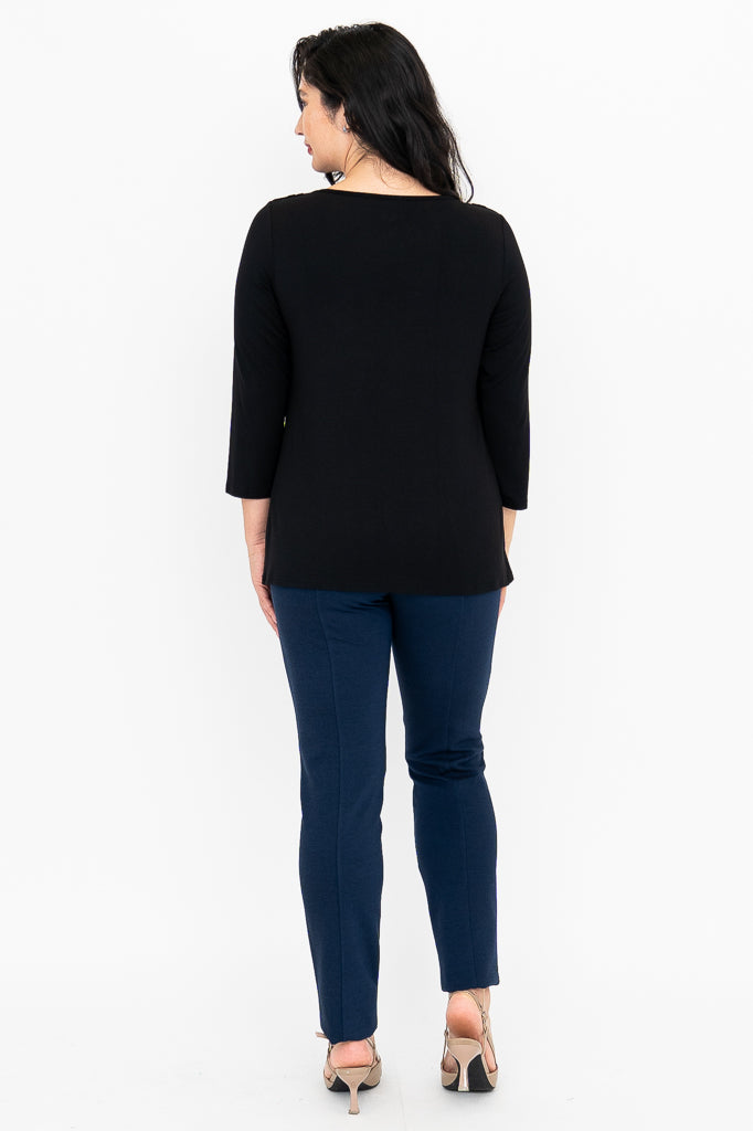 Charisse 3/4 Sleeve Bamboo V-Neck Top for Women - Soft & Breathable Black Shirt - Perfect for Yoga, Office & Casual Wear