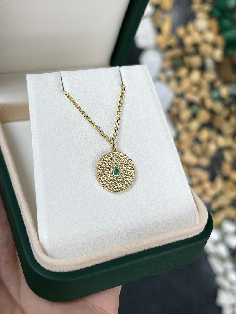 0.10ct Natural Round Emerald Solitaire Pendant in 14K Gold Bezel Setting - Elegant Necklace for Women, Perfect Gift for Anniversary, Birthday & Special Occasions