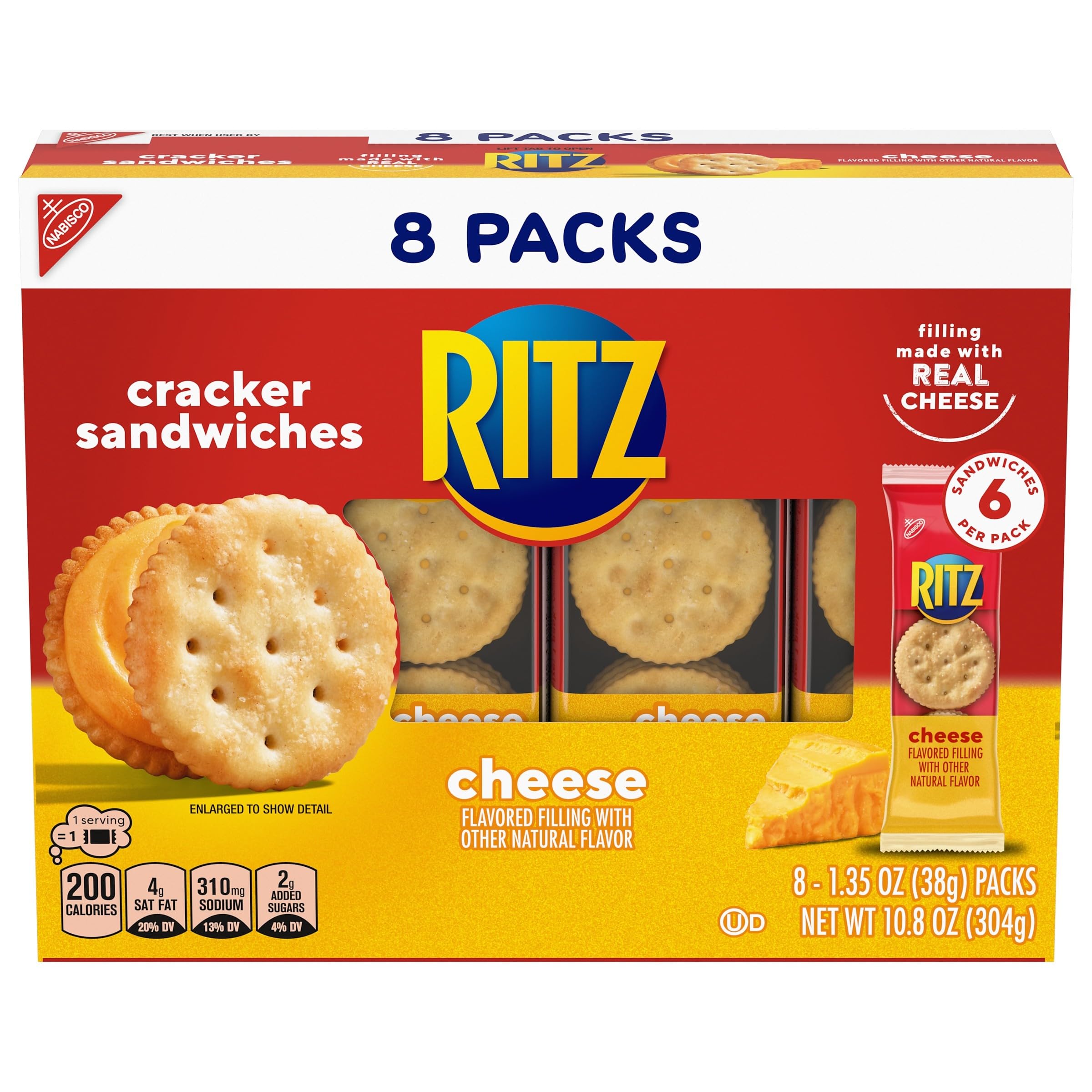 RITZ Cheese Sandwich Crackers - 8 Snack Packs (6 Crackers Each) - Perfect for Lunch Boxes, Office Snacks & On-the-Go Treats
