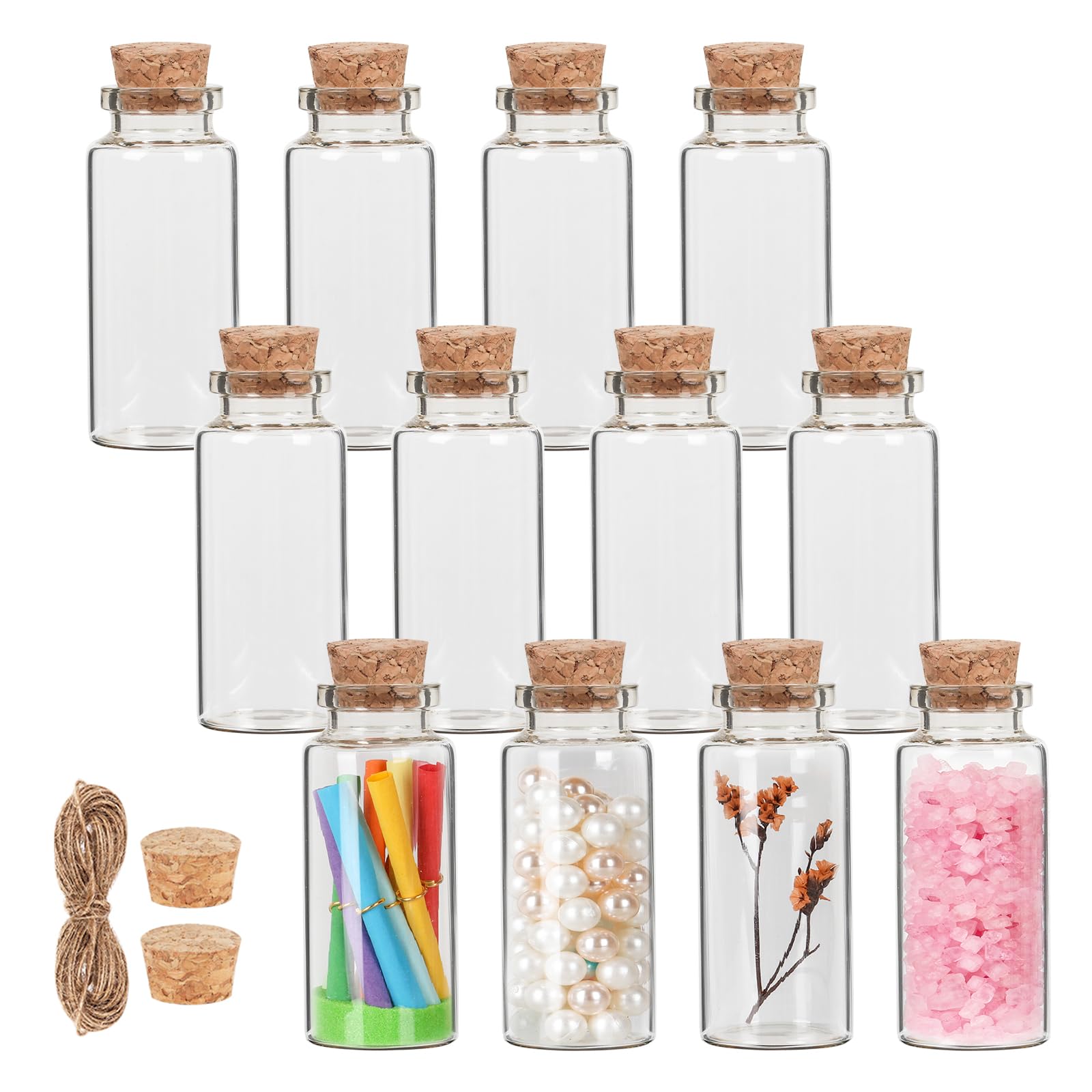 30ml Small Glass Bottles with Cork Stoppers - 12 Pack Mini Bottles with Twine & Extra Corks - Tiny Vials for Potions, Spells, Message in a Bottle - Perfect for DIY Crafts, Wedding Favors, Essential Oils & Home Decor