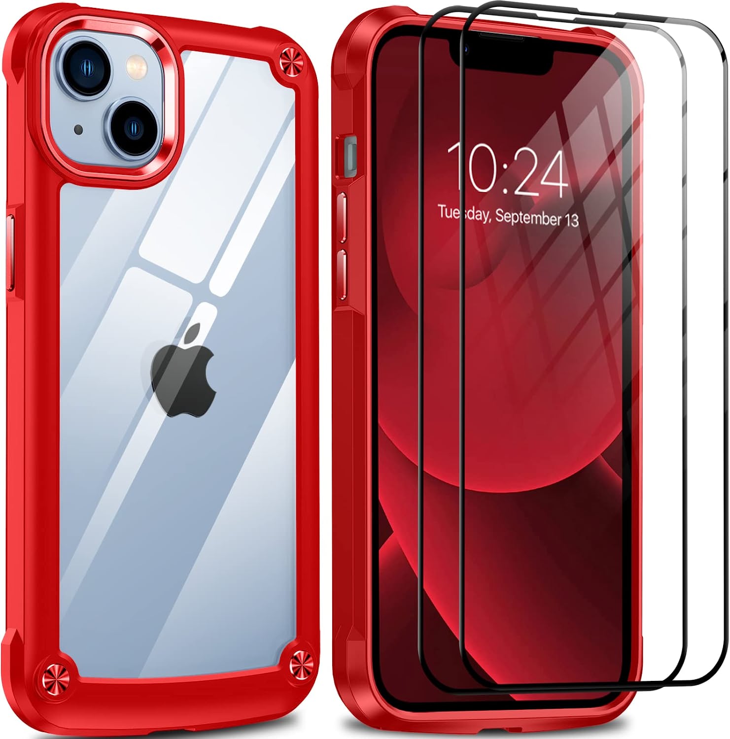 iPhone 14 Plus Case with Tempered Glass Screen Protector - Clear Hard Back & Black Frame - Slim Protective Cover for Everyday Use, Travel, and Work