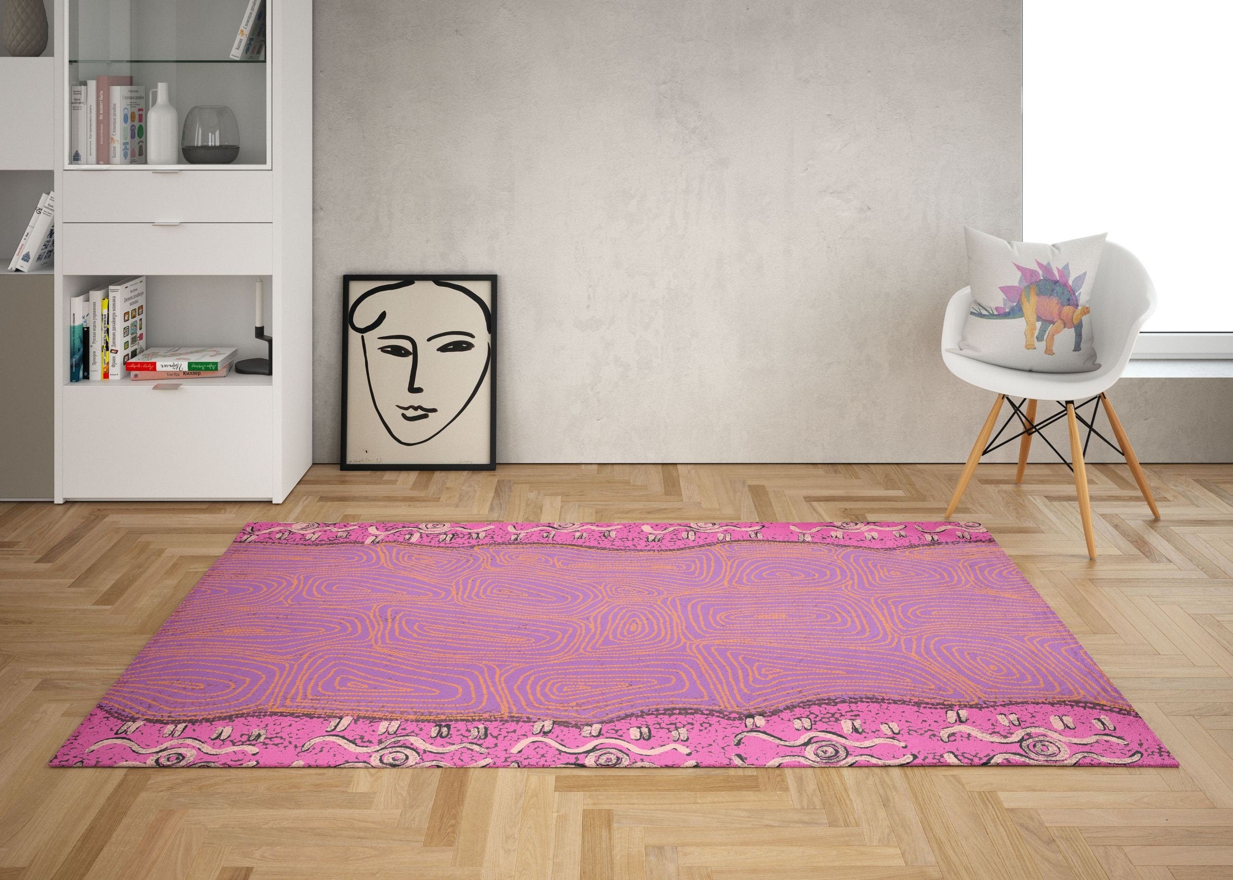 Premium Durable Floor Mat - Washable Rectangle Rug in Pink & Yellow | Australian Aboriginal Inspired Contemporary Carpet for Bedroom & Living Room | Made in USA - Perfect for Home Decor & Cozy Spaces
