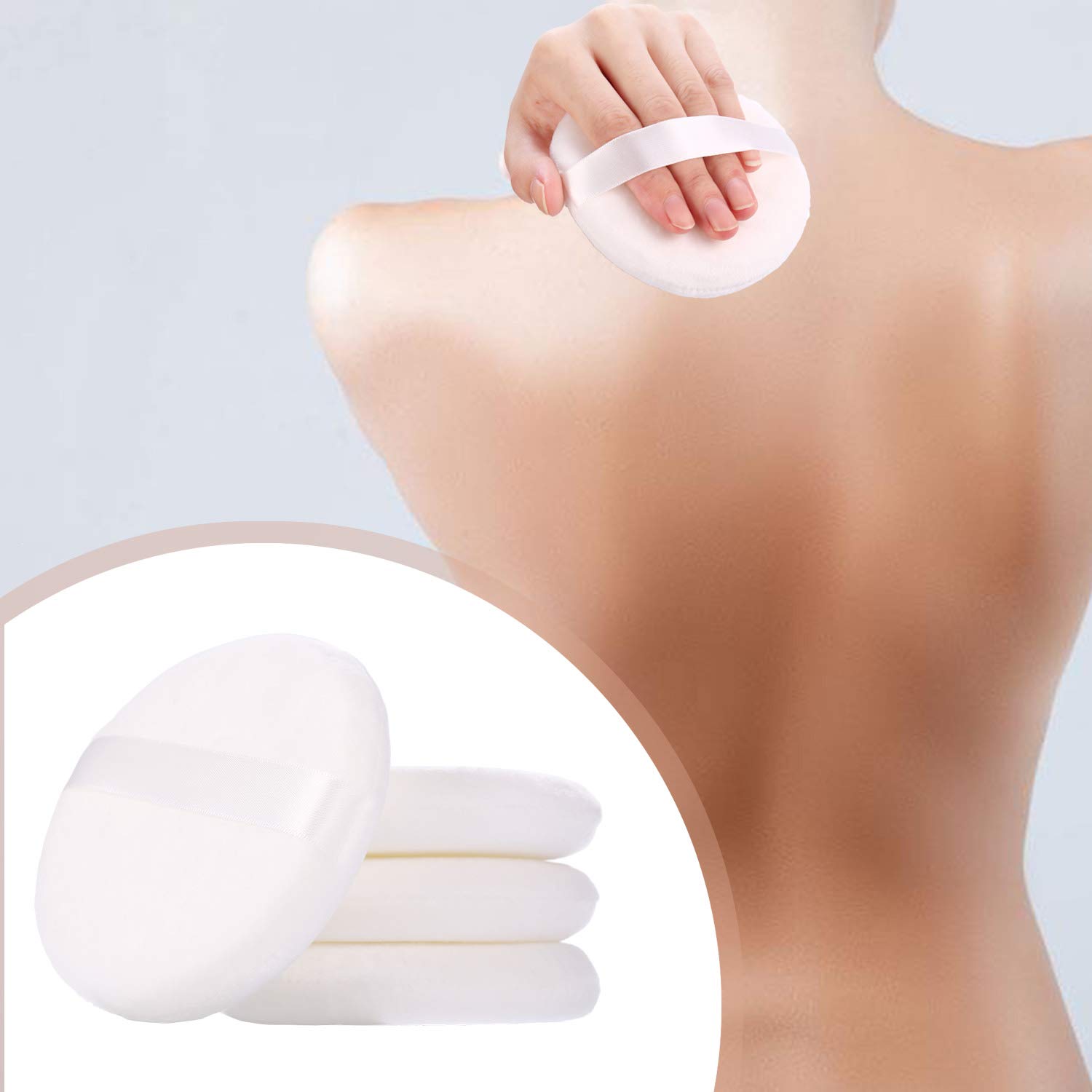 WSYUB Ultra Soft Large Velour Powder Puff for Body & Loose Powder - 4.13 Inch Round Makeup Puff (4-Pack, White) - Perfect for Full Body Makeup Application & Setting Powder