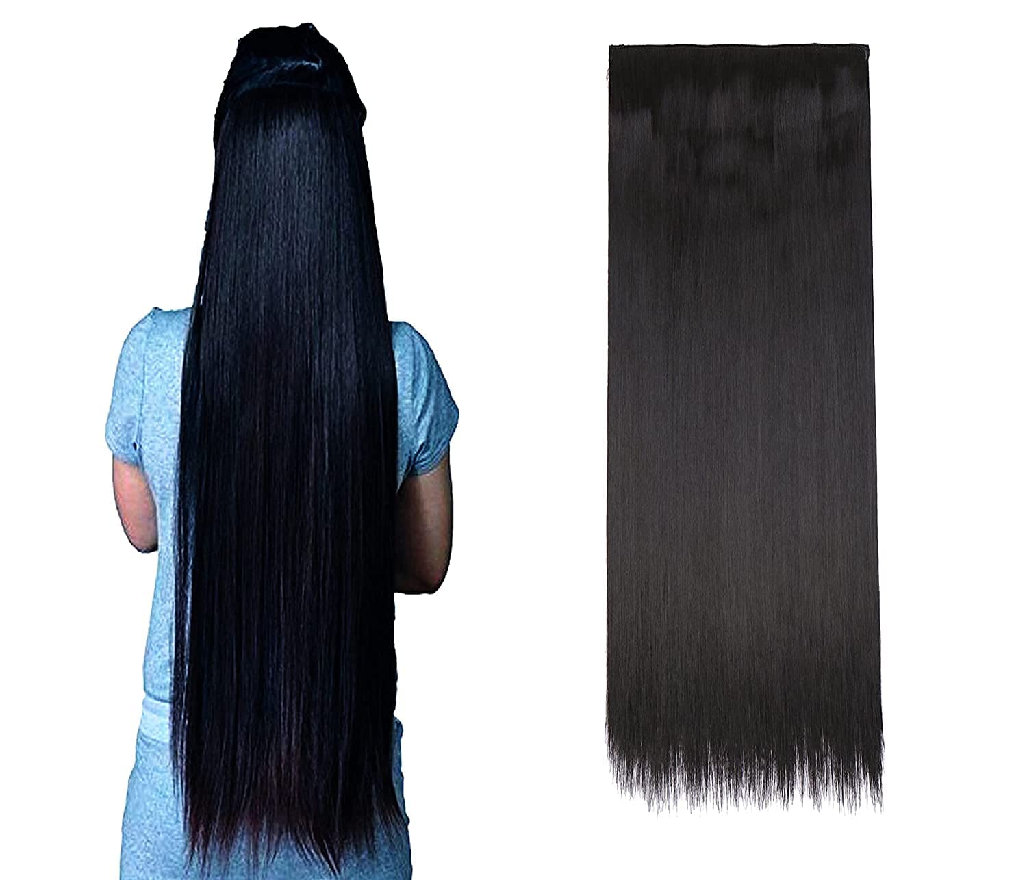 Premium Black Synthetic Hair Extensions for Women - Clip-in Hairpieces for Length & Volume - Perfect for Cosplay, Parties & Everyday Styling