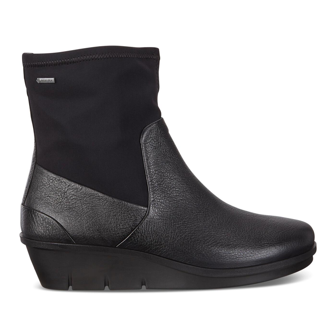 ECCO Skyler GTX Wedge Boots for Women - Waterproof Black Leather Ankle Boots with Gore-Tex | Comfortable & Stylish for Walking, Work, and Outdoor Activities