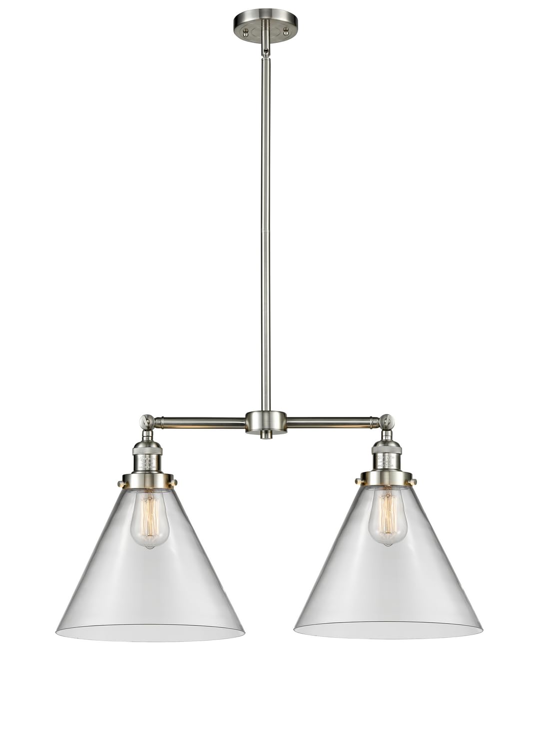 Vintage Dimmable LED Chandelier with 2 Lights - Brushed Satin Nickel Finish - Energy Efficient Modern Lighting for Dining Room, Bedroom or Foyer - Innovations 209-SN-G42-L-LED