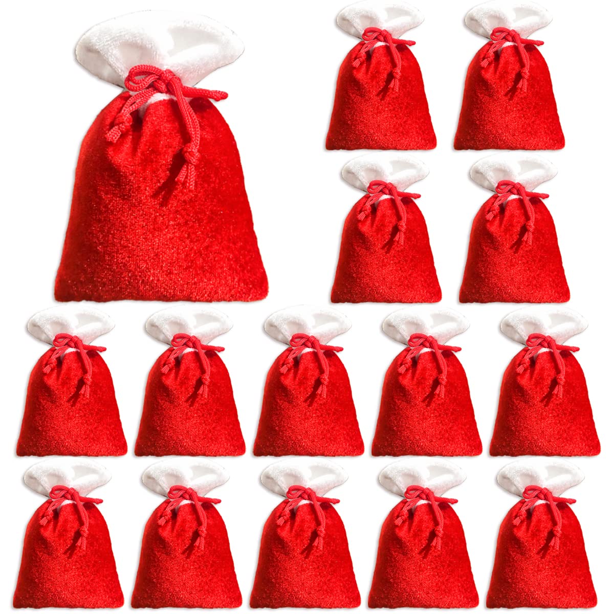 15 Red Velvet Drawstring Bags for Christmas Tree Ornaments, Gift Wrapping & Santa Decor - Premium Velvet Storage Pouches for Holiday Party Favors, Jewelry & Small Keepsakes