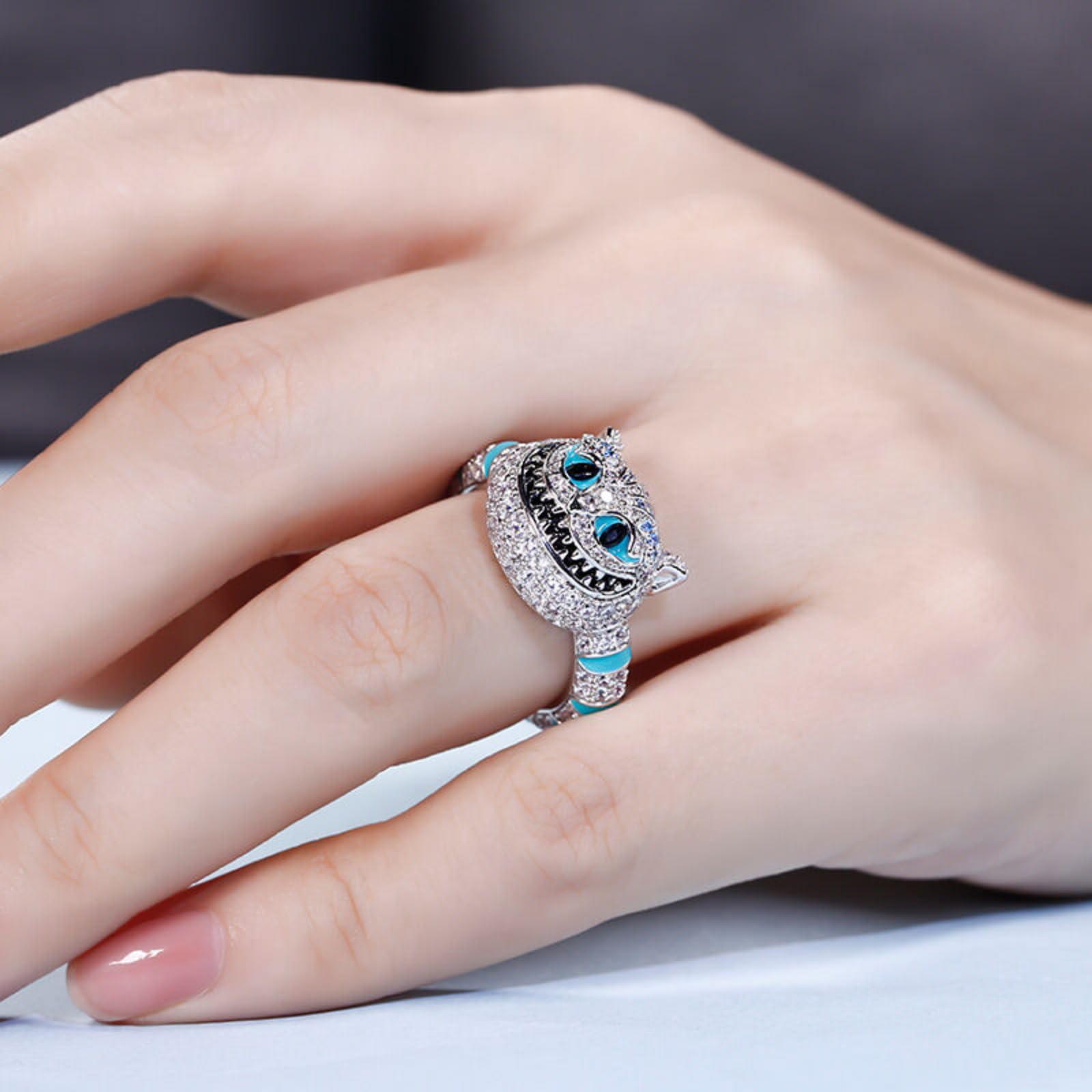 Jeulia 925 Silver Cat Ring for Women - Enamel Eternity Animal Ring with Cubic Zirconia, Romantic Engagement & Anniversary Promise Jewelry Gift (Includes Gift Box) - Perfect for Valentine's Day, Birthday & Special Occasions
