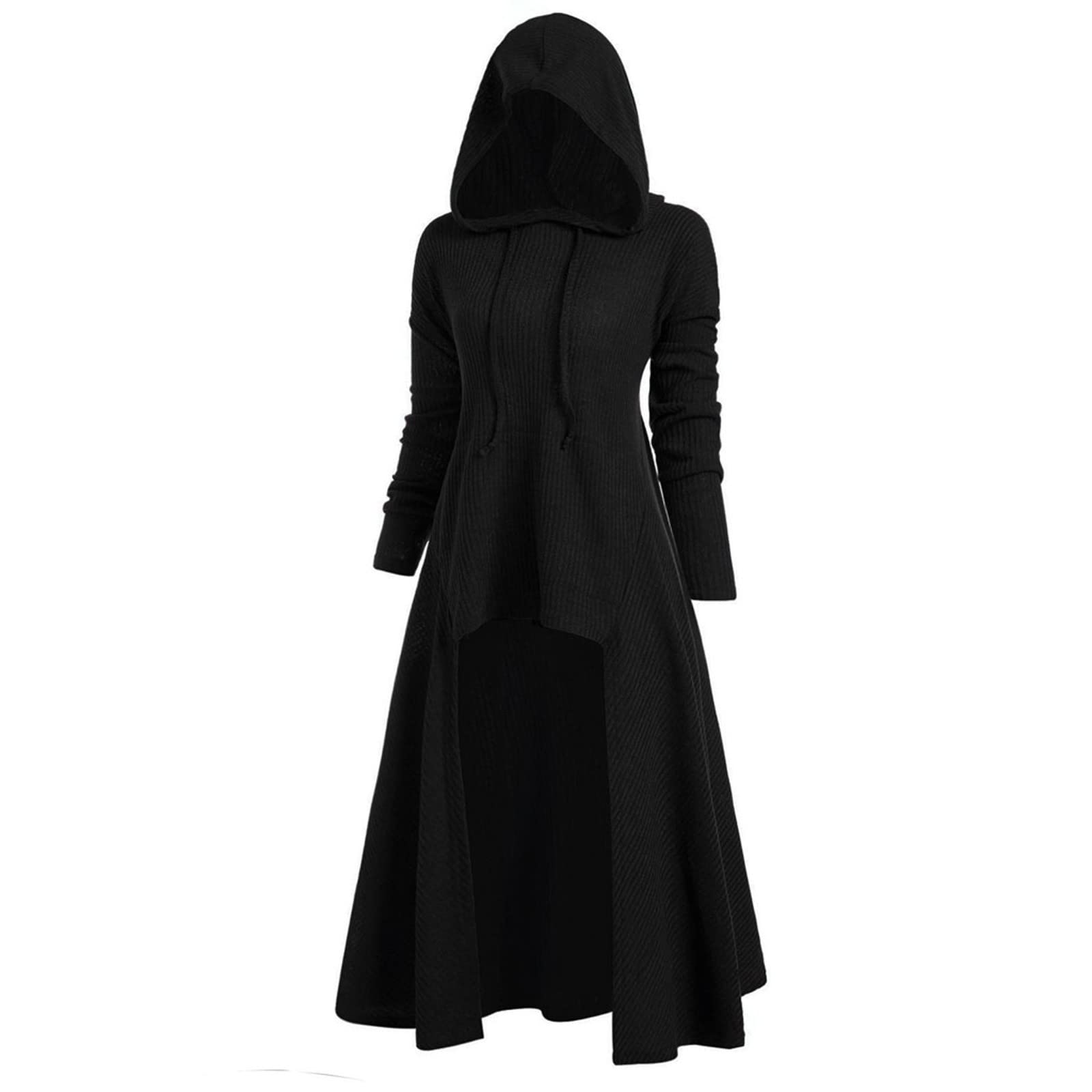XUNRYAN Women's Gothic Hoodie Dress - Long Sleeve Medieval Cloak Robe Pullover Sweatshirt for Halloween Costume & Dark Fashion | Perfect for Cosplay, LARP, Witch Costumes and Gothic Parties