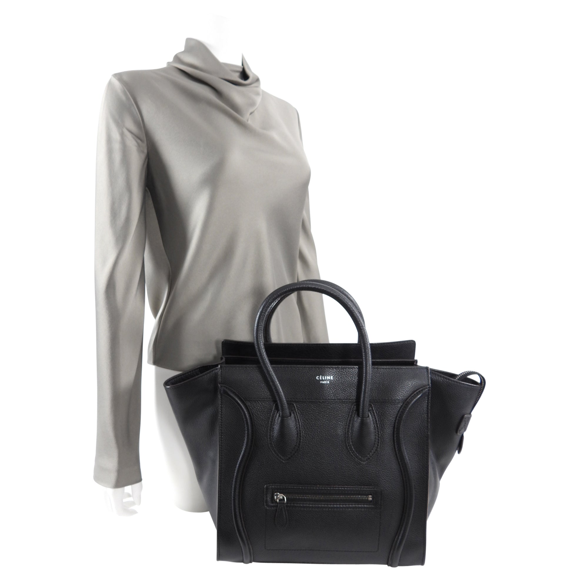 Celine Mini Luggage Tote Bag in Black Grained Leather - Stylish Crossbody Handbag for Women, Perfect for Work, Travel & Everyday Use