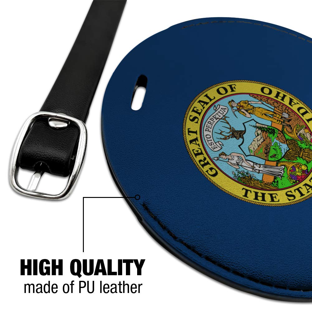 Idaho State Flag Round Leather Luggage Tag - Durable Suitcase ID Tag for Travel Bags, Carry-Ons & Backpacks - Perfect for Air Travel, Vacation & Business Trips