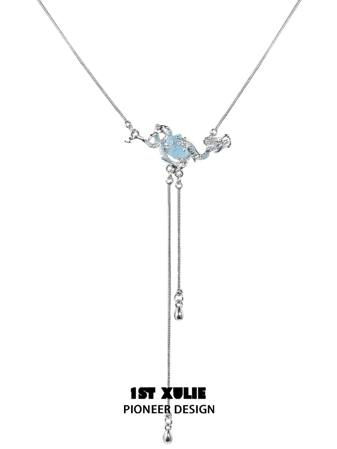 Loong Ling Aquamarine Gemstone S925 Sterling Silver Tassel Choker Necklace for Women - Elegant Boho Jewelry Gift for Birthday, Anniversary & Special Occasions