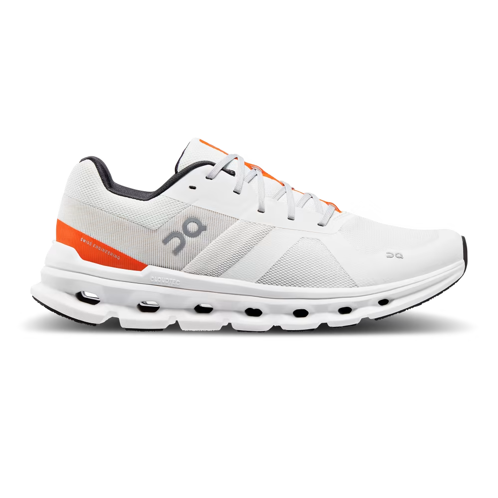 On Running Men's Cloudrunner Running Shoes - Undyed White / Flame - Lightweight & Cushioned for Road Running & Training