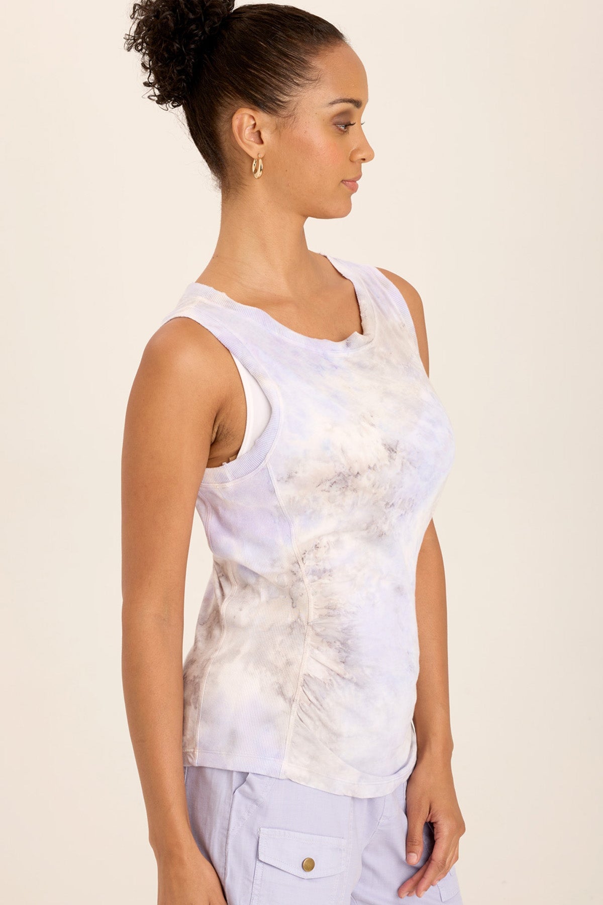 Rexel Women's Jersey Rib Insert Shirred Tank Top - Soft Stretch Casual Tee for Summer, Layering & Everyday Wear