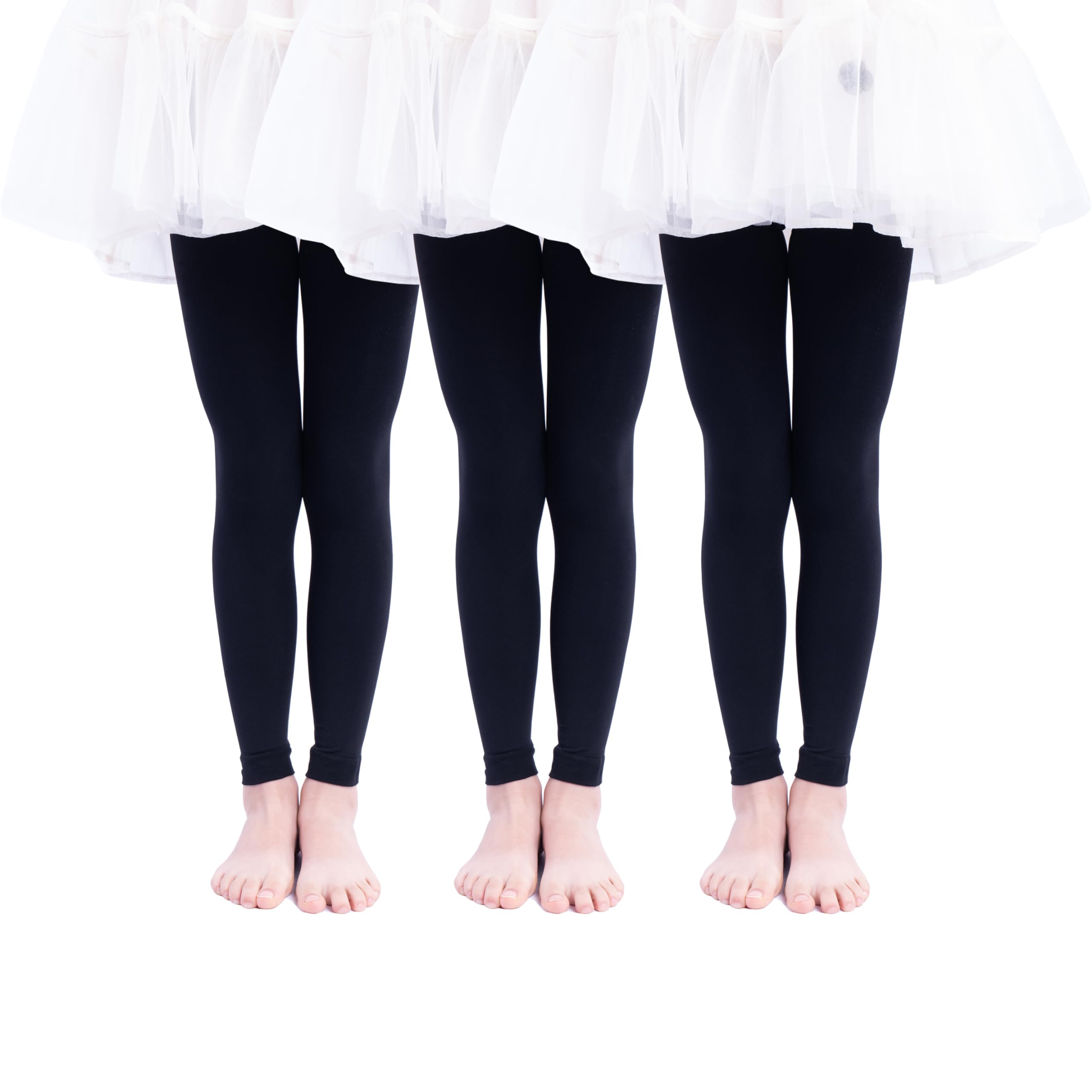 3 Pairs Girls' Microfiber Footless Tights - Soft Stretchy Dance Tights for Ballet, Gymnastics & Everyday Wear - Toddler to Teen Sizes