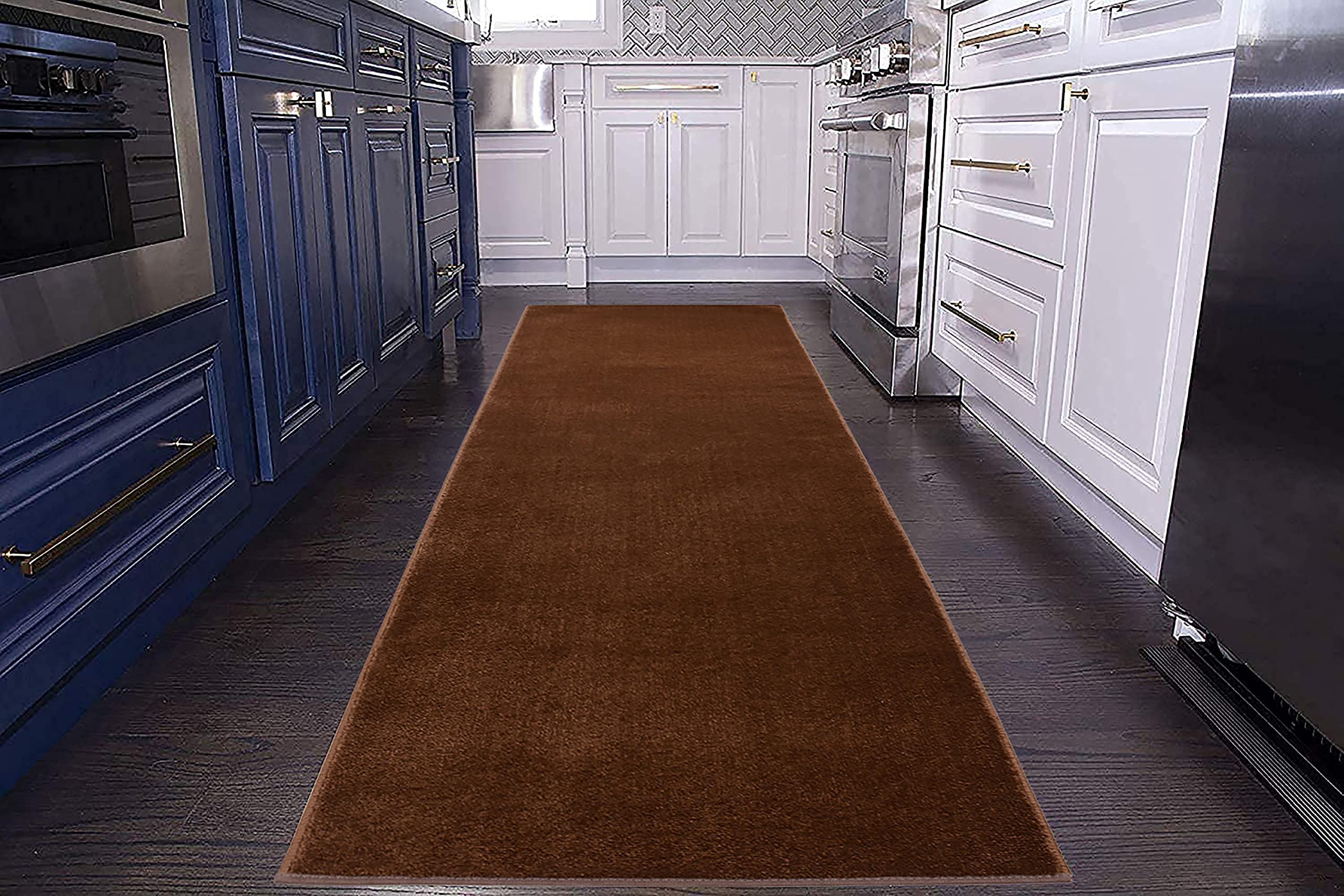 Custom Size Washable Runner Rug - 39 Feet Long x 26 Inches Wide - Slip Resistant Rubber Backing - Solid Copper Brown - Made to Order - Perfect for Hallways, Entryways & High Traffic Areas