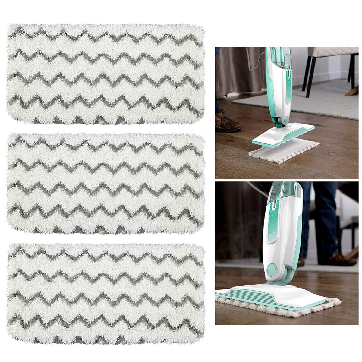 VOSAREA 3-Pack Washable Cotton Mop Replacement Pads for Steam Mops - White, Durable & Absorbent Cleaning Cloth Refills for Floors, Tiles & Hardwood - Perfect for Home, Kitchen & Bathroom Cleaning