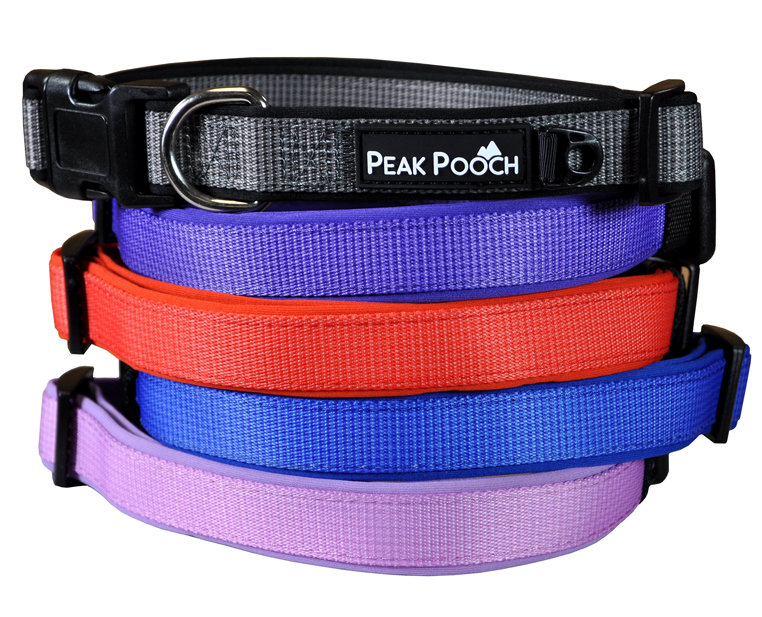Peak Pooch Neoprene Padded Adjustable Dog Collar with Metal Buckle & D-Ring - Waterproof, Mildew Resistant, Thick Comfort Design for Large Dogs (16-26 inch, Blue) - Perfect for Outdoor Adventures, Daily Walks & Training