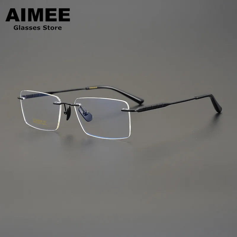 Unisex Rimless Square Titanium Eyeglasses 91092 - Lightweight Durable Frame for Work, Reading & Fashion