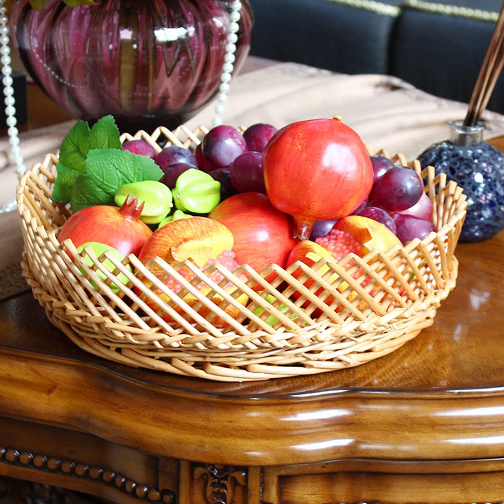 1pc Round Woven Rattan Storage Basket - Handmade Willow Fruit Bowl for Snacks, Nuts, Bread, Picnic Serving | Perfect for Kitchen, Dining Table, Party Decor & Vegetable Storage