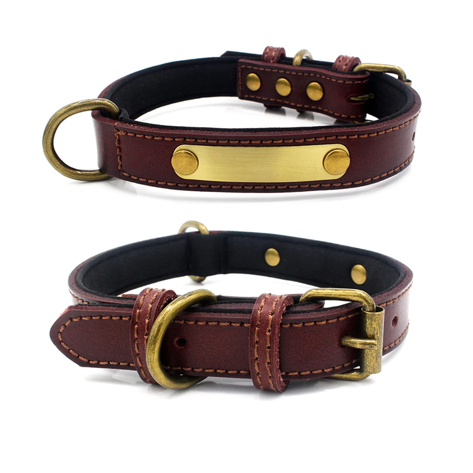 Personalized Engraved Leather Dog Collar and Leash Set - Soft Padded Adjustable Brown Puppy Collar with Name Plate for Small Medium Large Dogs - Perfect for Daily Walks, Training, and Gifts for Pet Lovers