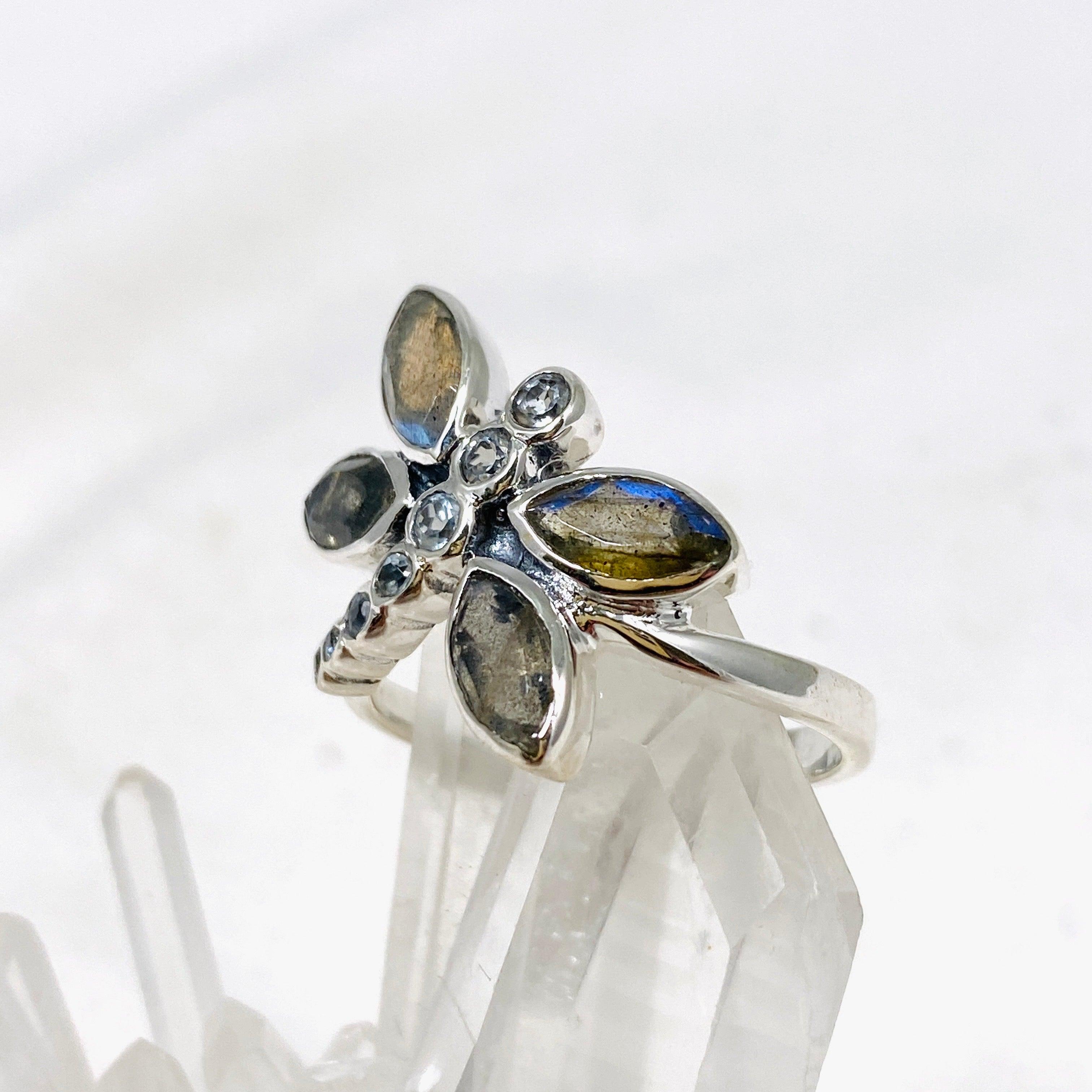 Faceted Labradorite Dragonfly Ring R3887 - Elegant Bohemian Jewelry for Women, Perfect for Parties, Weddings & Everyday Wear