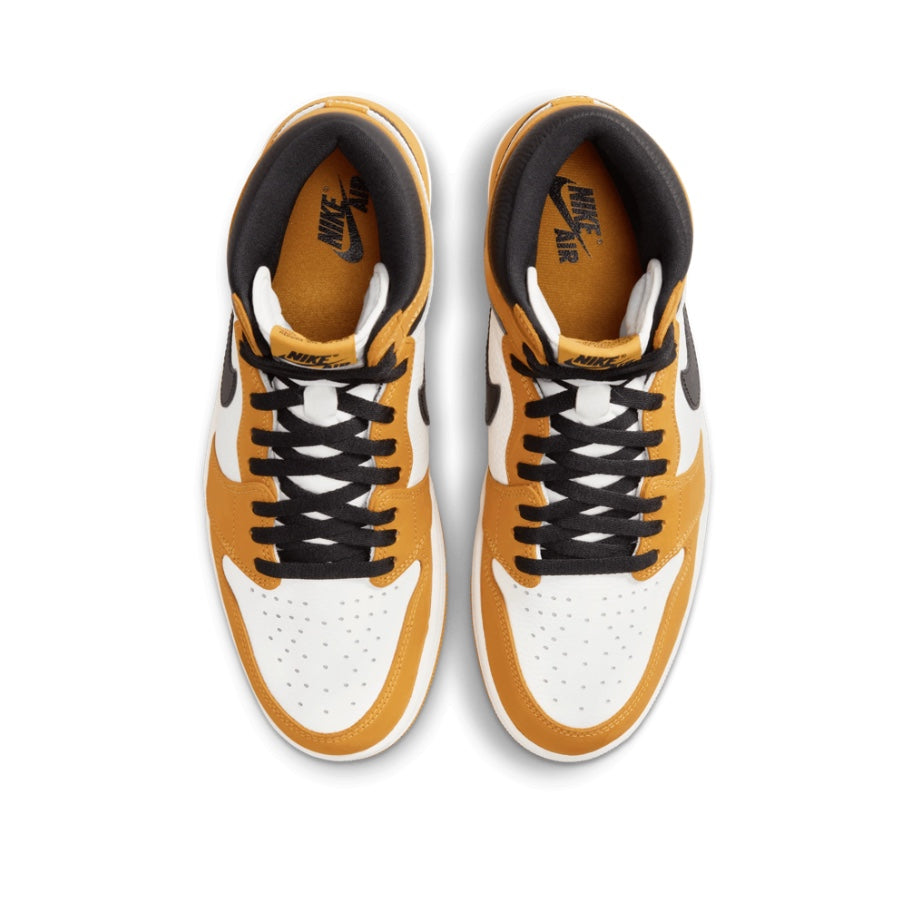 Air Jordan 1 Retro High OG Sneakers - Yellow Ochre & Black Sail Colorway - Men's Basketball Shoes for Streetwear & Casual Outfits