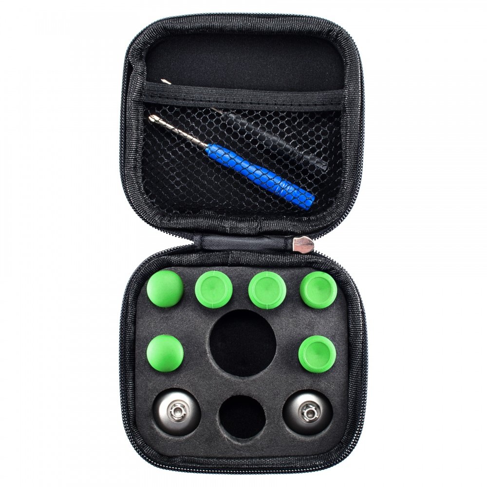 eXtremeRate 8-in-1 Metal Magnetic Thumbsticks & Analog Joysticks Kit with T8 Cross Screwdriver and Storage Case - Compatible with Xbox One S/X/Elite & PS4 Slim/Pro Controllers (Green) - Perfect for Gaming Enthusiasts and Controller Customization