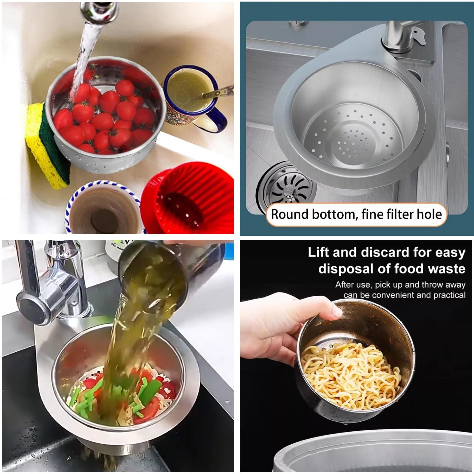 Stainless Steel Sink Strainer Basket - 3 Pcs for Kitchen & Vegetable Drain