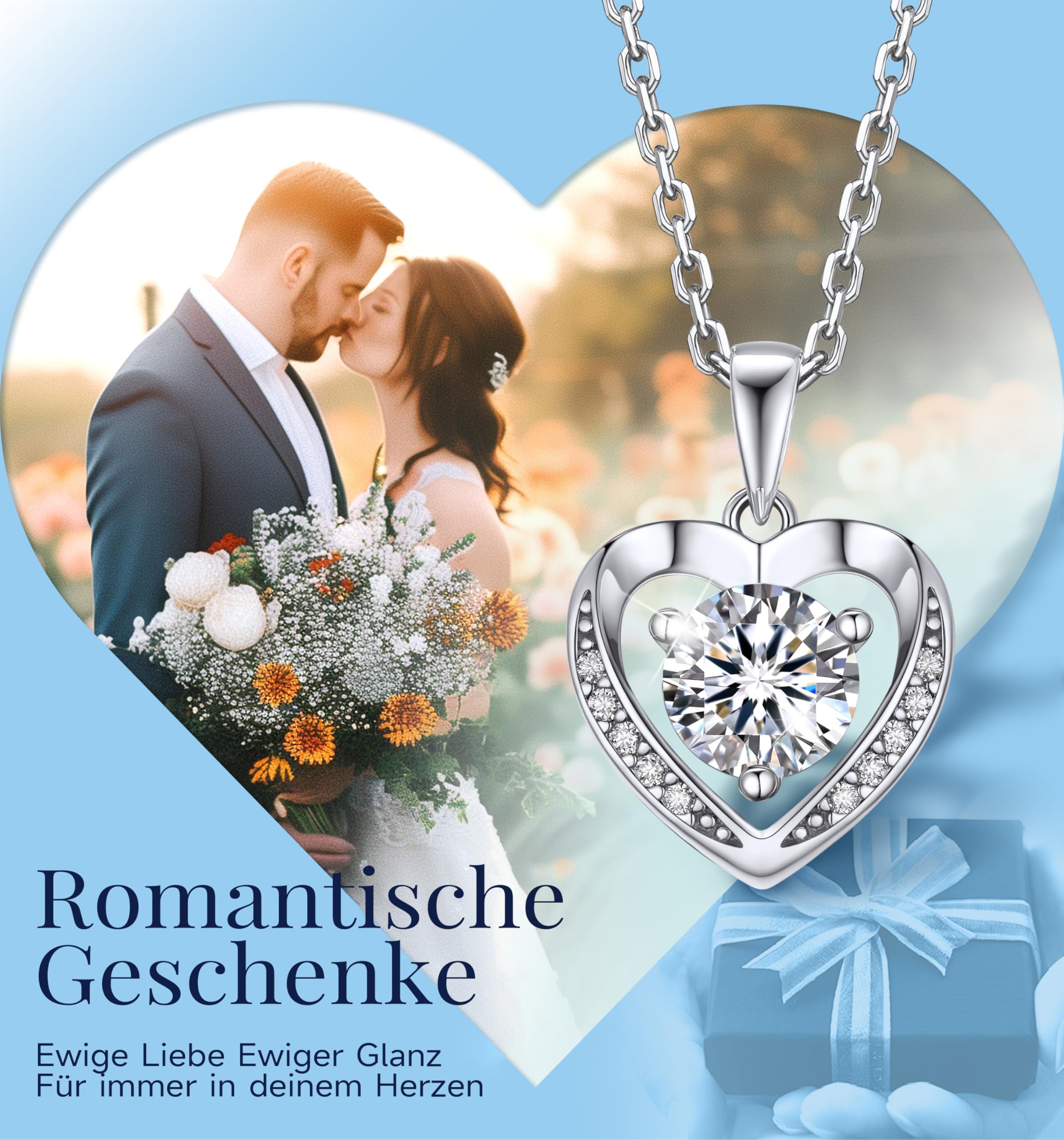 1 Carat Moissanite Heart Necklace for Women - Hypoallergenic 925 Sterling Silver Jewelry, Anniversary Birthday Gift for Wife Girlfriend - Perfect for Valentine's Day, Wedding, Proposal & Special Occasions
