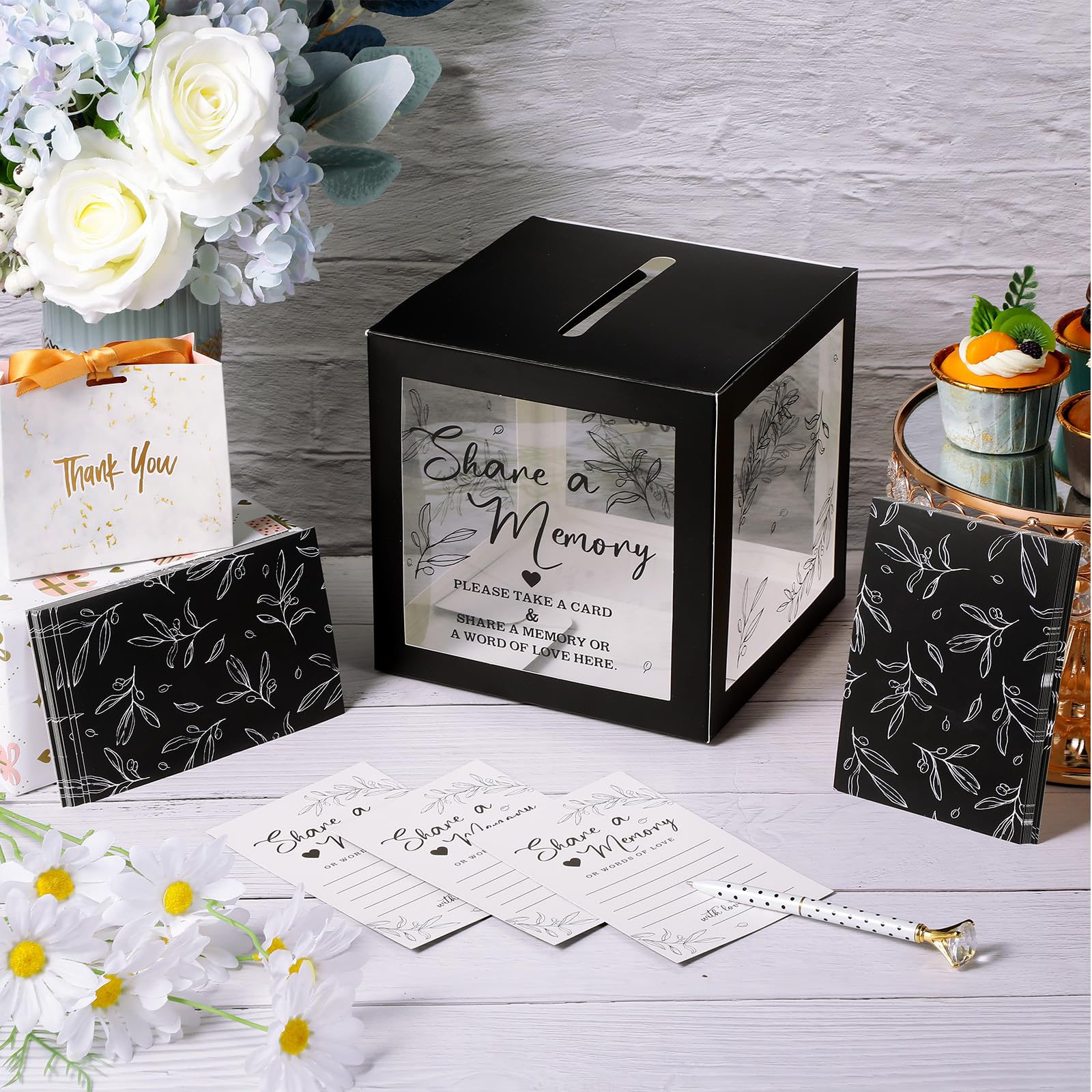 50 Pcs Greenery Memory Cards - Elegant Guest Book Alternative for Funerals, Weddings, Graduations, Bridal Showers, Birthdays & Anniversaries - Perfect for Collecting Cherished Memories (Black) - Great for Scrapbooking, Keepsake Boxes & Memorial Displays