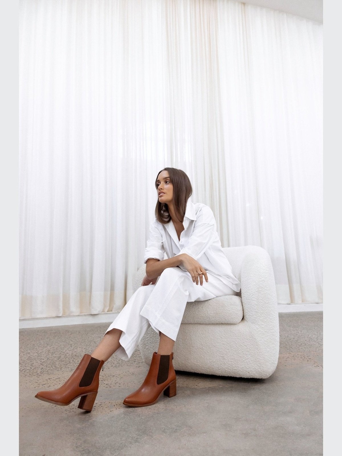 Laurah Chelsea Ankle Boots for Women - Genuine Tan Leather Mid-Calf Boots - Comfortable Slip-On Style for Casual Outfits & Office Wear