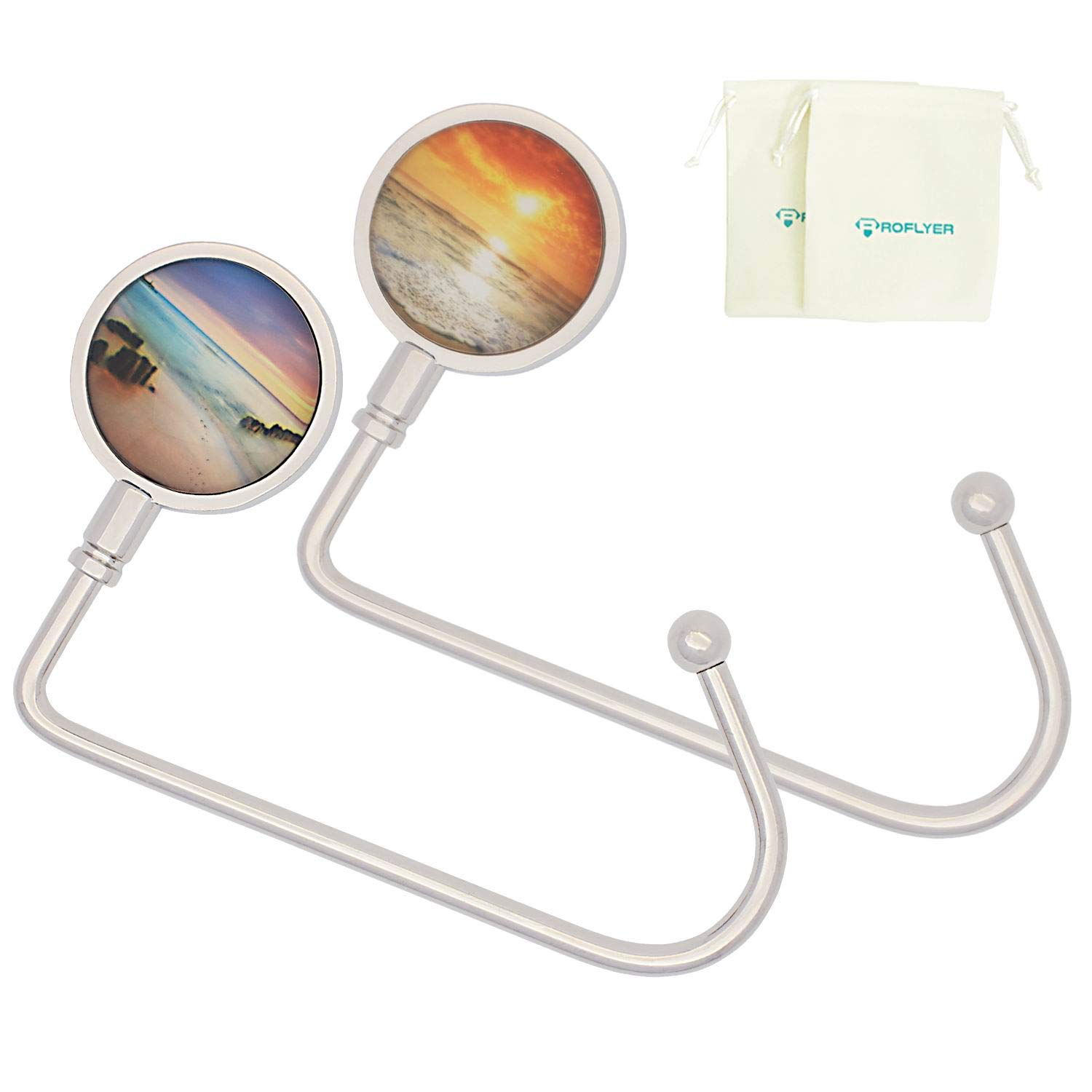 2 Pack Purse Hook for Table - Long Women's Handbag Hanger, Stylish Bag Holder for Office, Restaurant & Travel - Perfect Desk Accessory & Gift for Women (Sunrise)