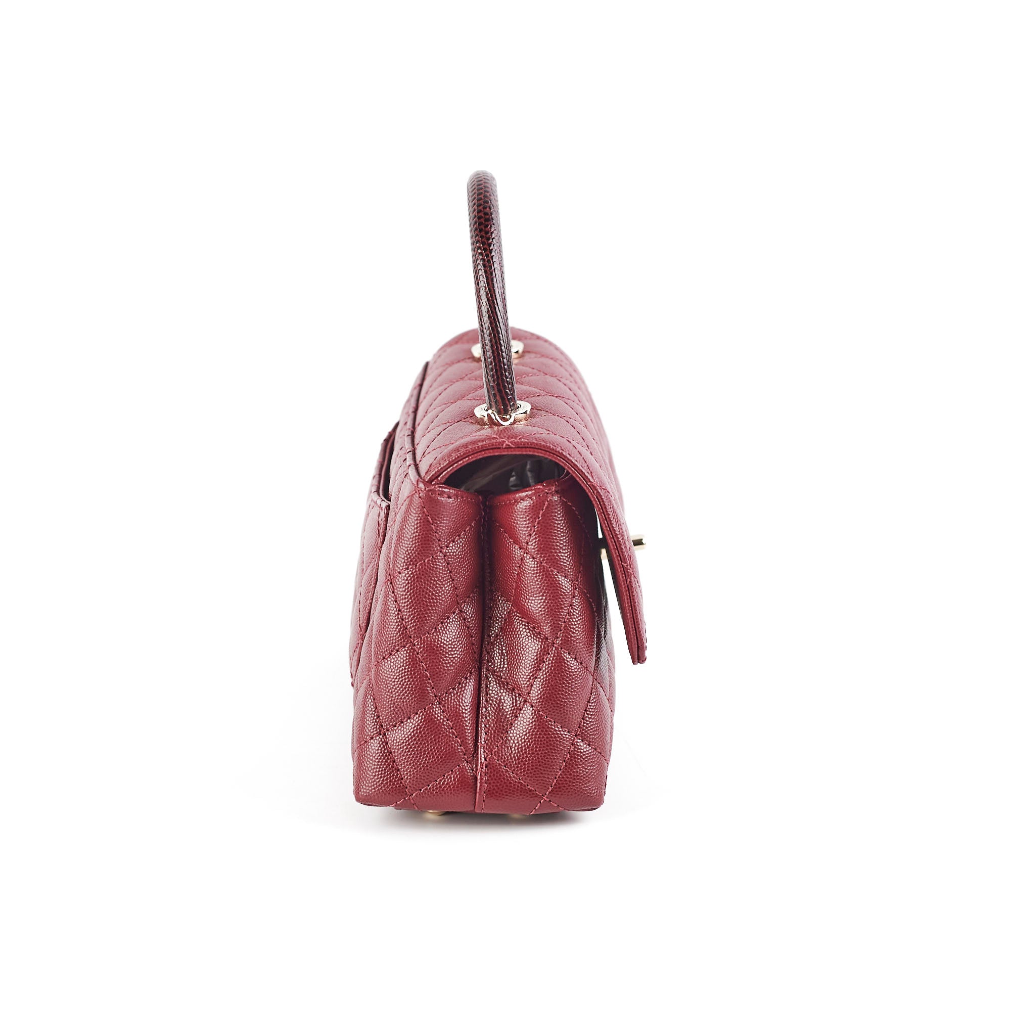 Chanel Small Coco Handle Bag in Burgundy Caviar Leather with Lizard Embossed Detailing - Perfect for Evening Events & Luxury Fashion Accessories