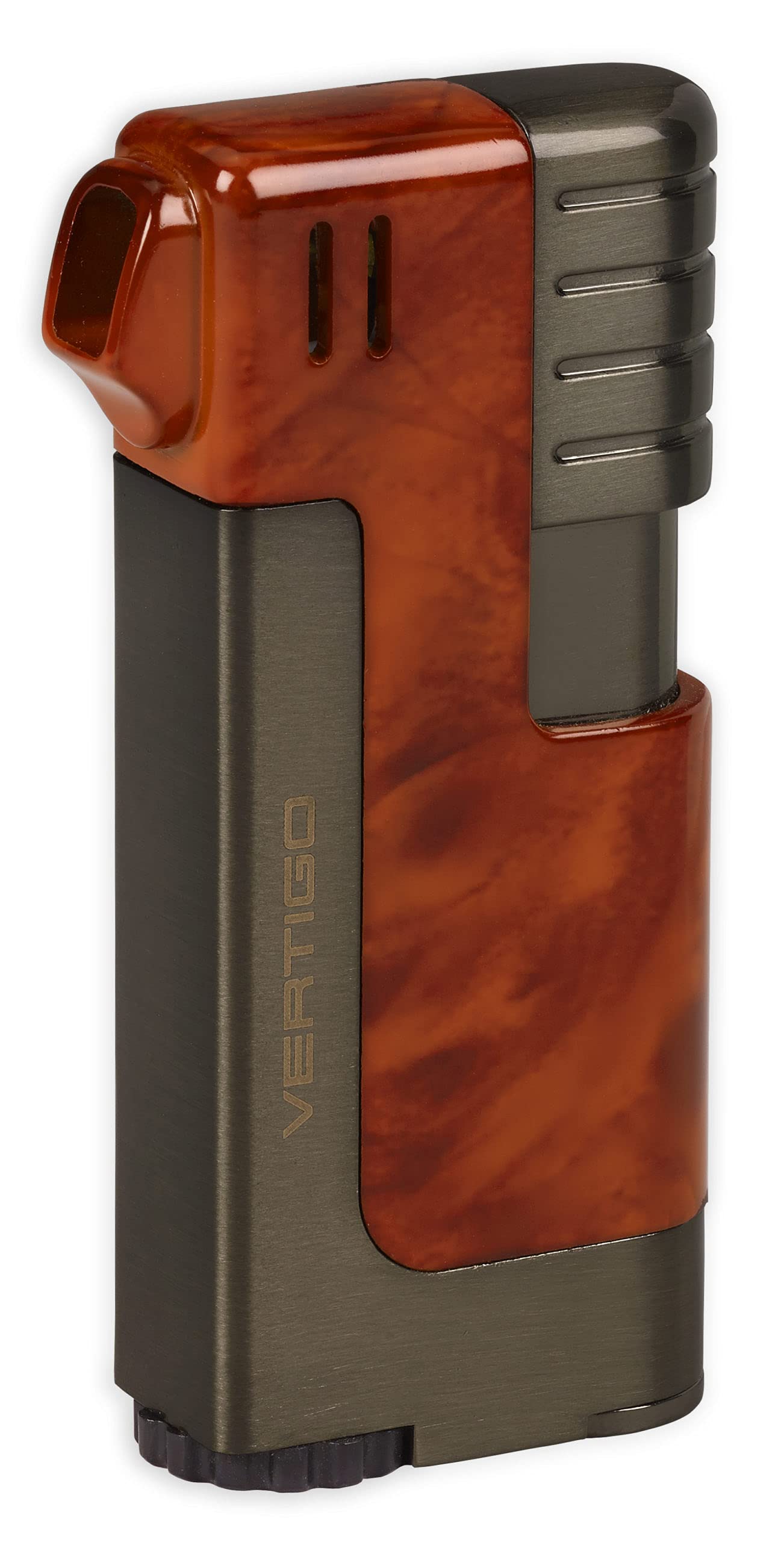 Vertigo Governor Pipe Soft Flame Lighter - Brown Marble & Brushed Silver Finish | Premium Butane Lighter for Tobacco Pipes & Cigars | Perfect for Smoking Enthusiasts & Collectors