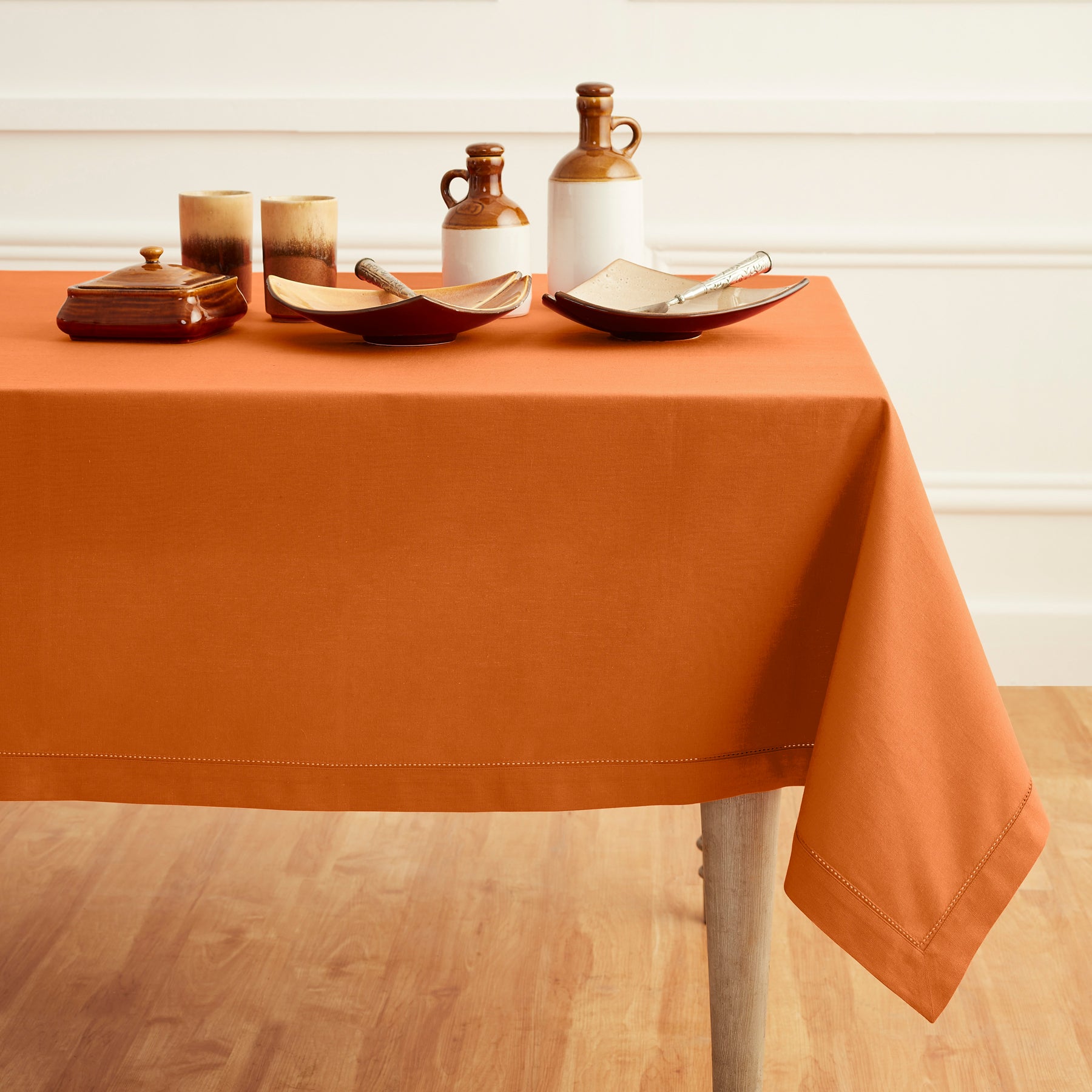 Premium Cotton Linen Hemstitch Tablecloth - Elegant Dining Table Cover for Home Decor, Parties & Special Occasions
