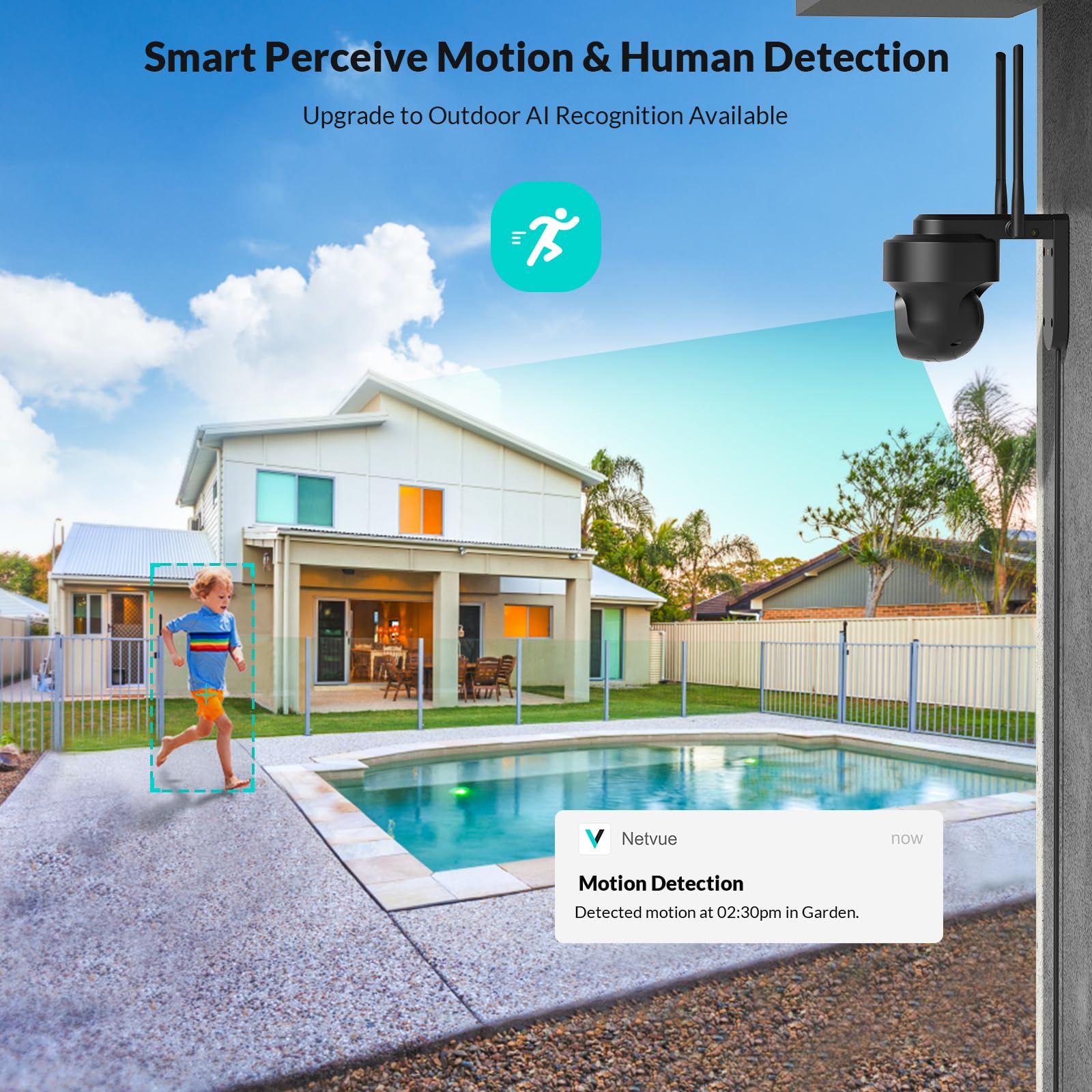 NETVUE WiFi Surveillance Camera with FHD Color Night Vision, 360° PTZ Outdoor Security Camera, Human Detection & Wireless Connectivity - Ideal for Home Security, Baby Monitoring & Pet Watching (Black)